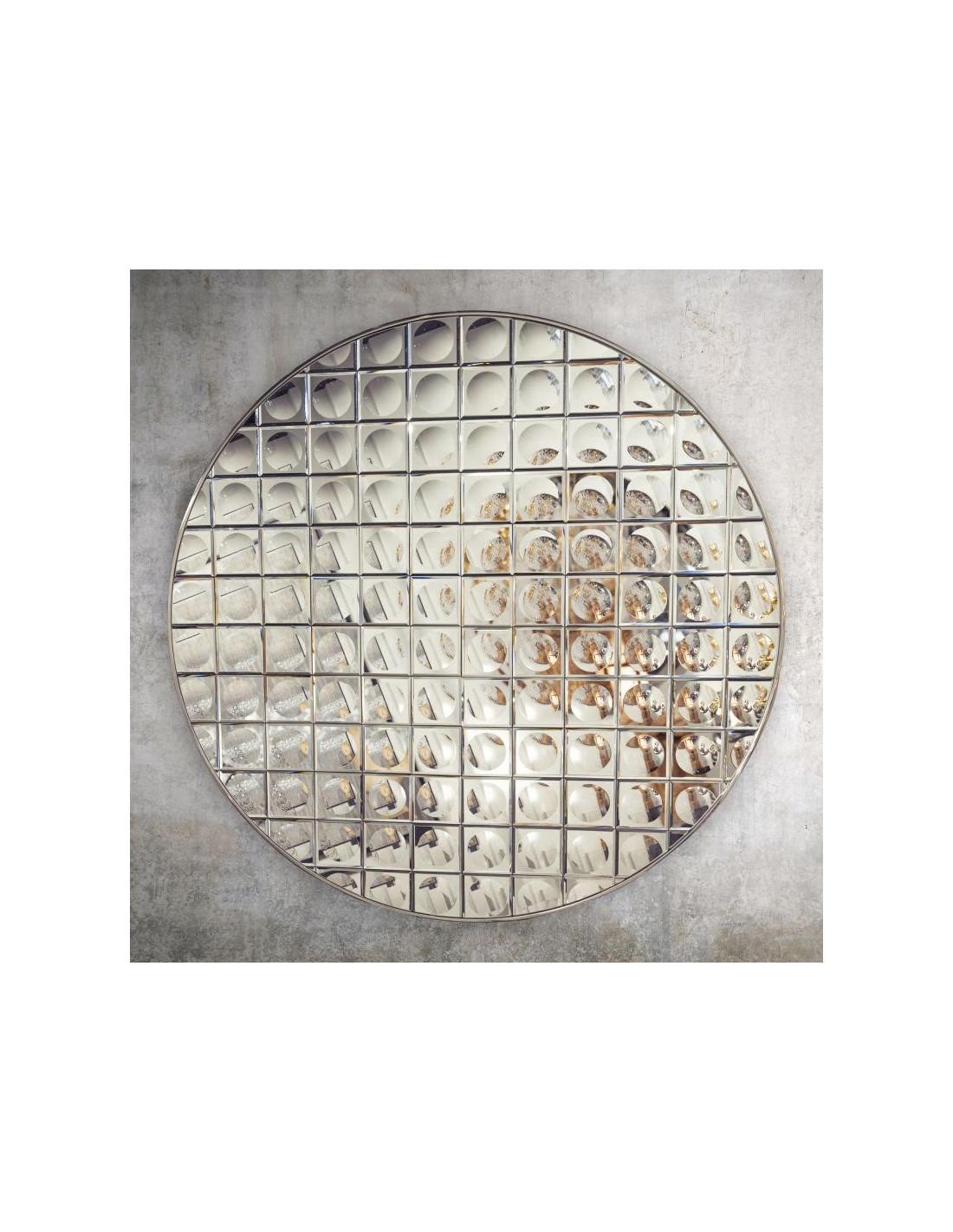 Mid-Century Modern Round Faceted Witch Mirror with Infinity Effect, 20th Century. For Sale