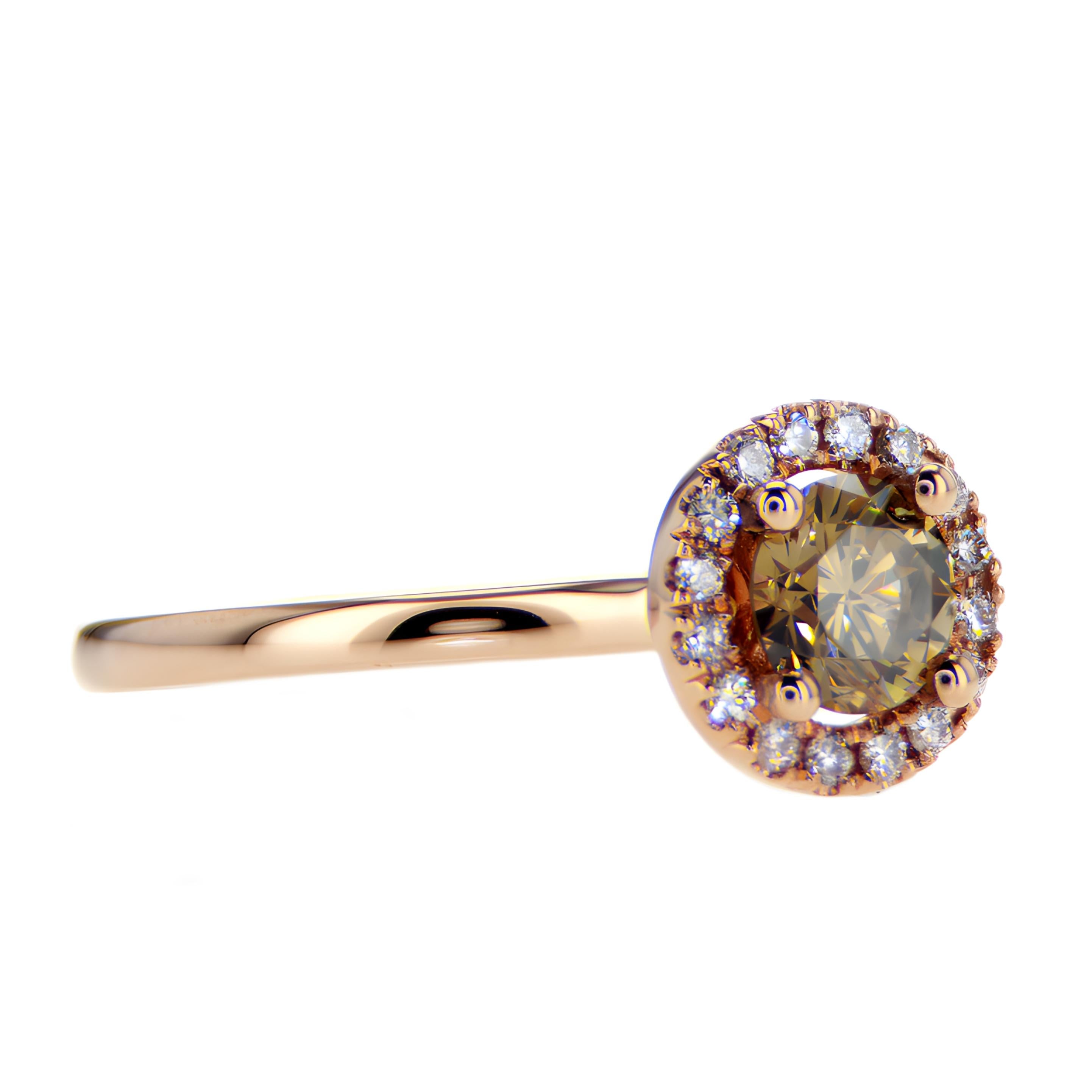 For Sale:  Round Fancy Brownish Yellow Diamond Engagement Ring 2