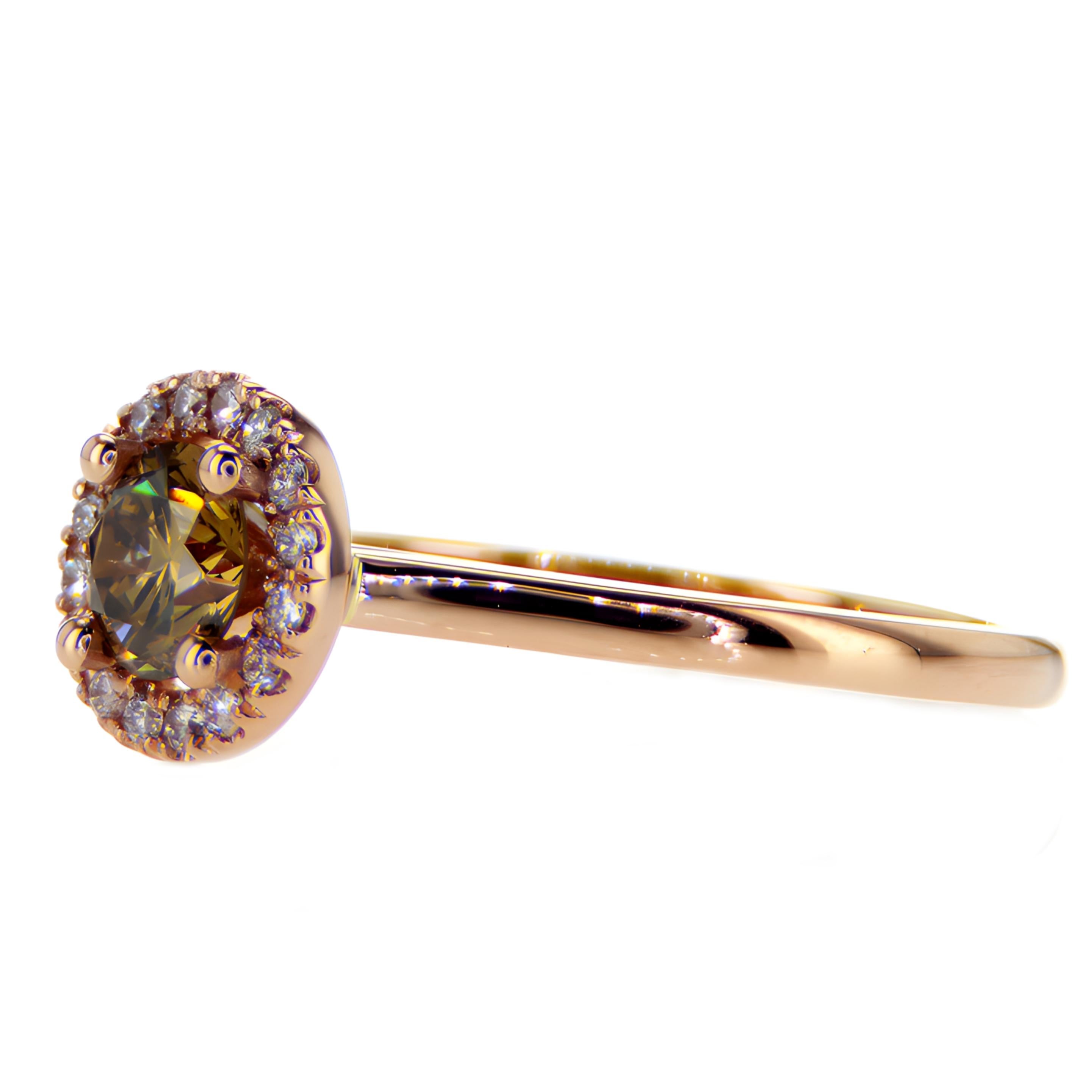 For Sale:  Round Fancy Brownish Yellow Diamond Engagement Ring 6