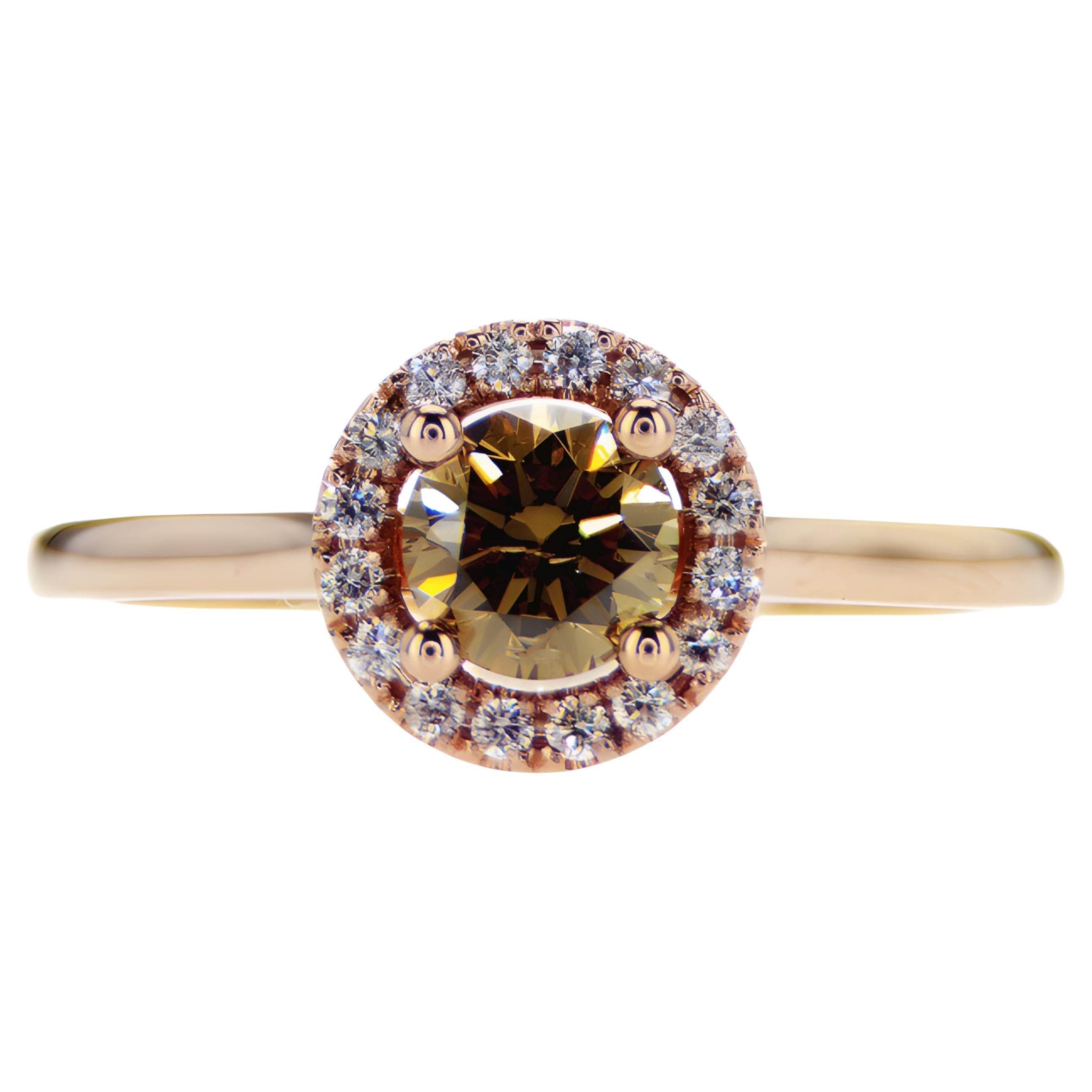 Round Fancy Brownish Yellow Diamond Engagement Ring