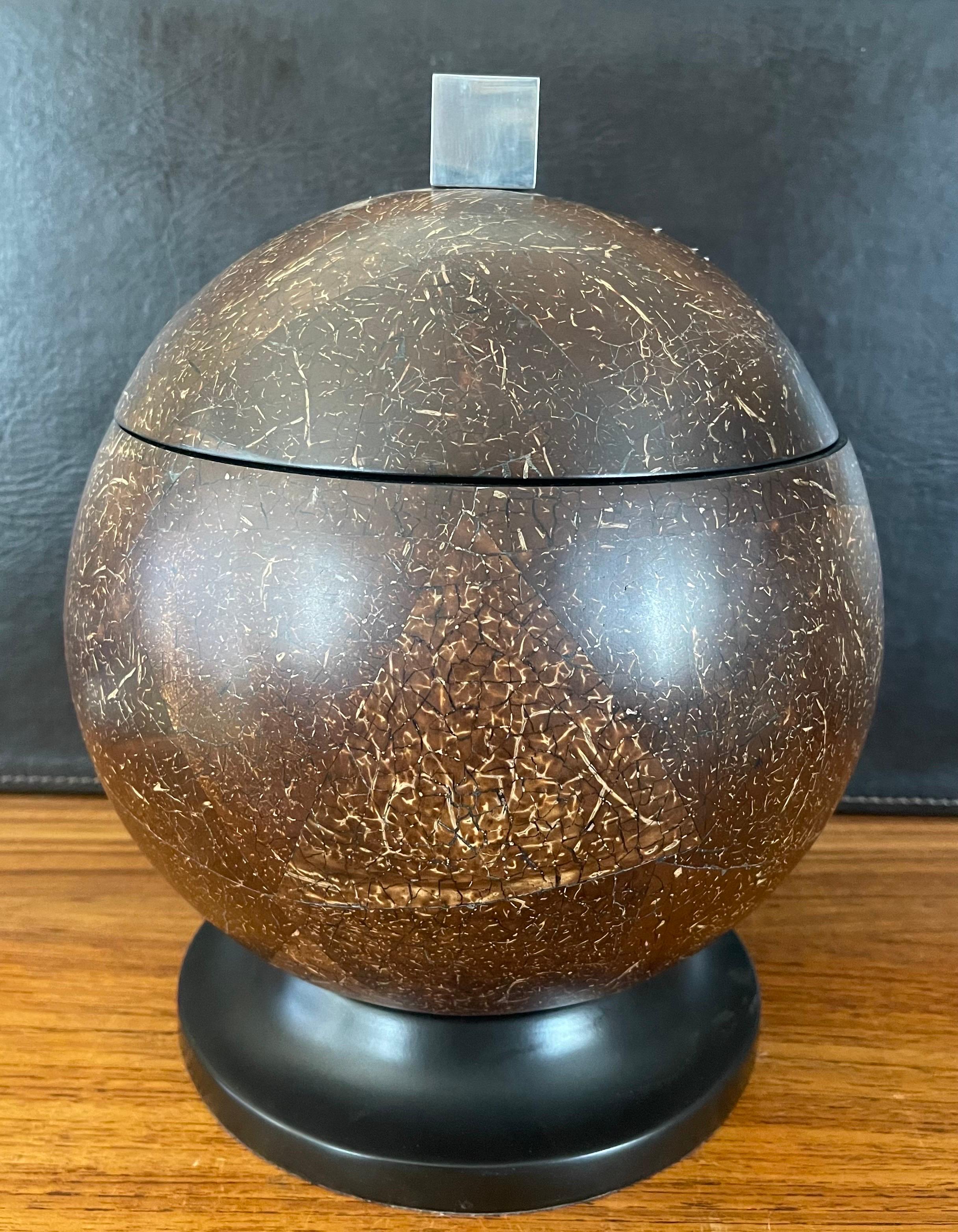Modern Round Faux Coconut Shell Lidded Box  For Sale