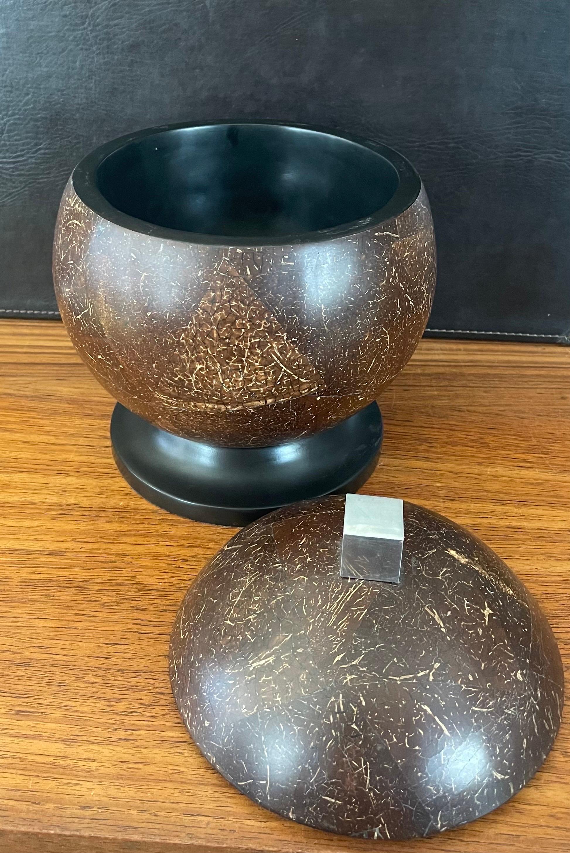 Round Faux Coconut Shell Lidded Box  In Good Condition For Sale In San Diego, CA