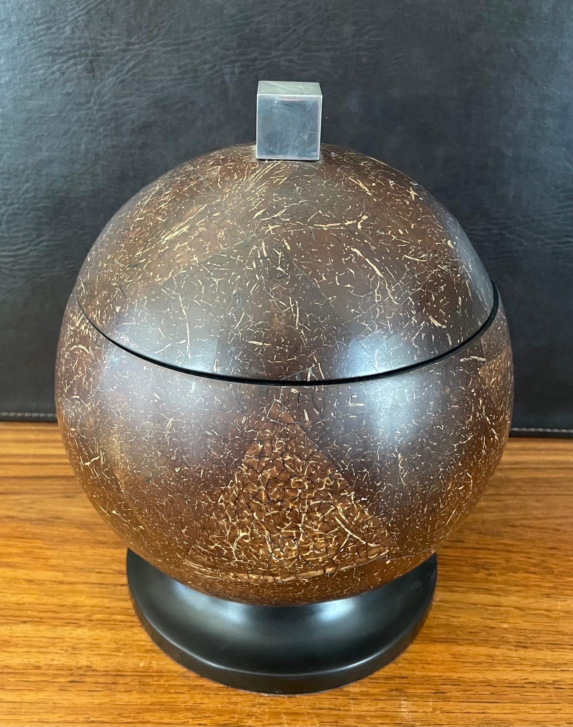 Chrome Round Faux Coconut Shell Lidded Box  For Sale