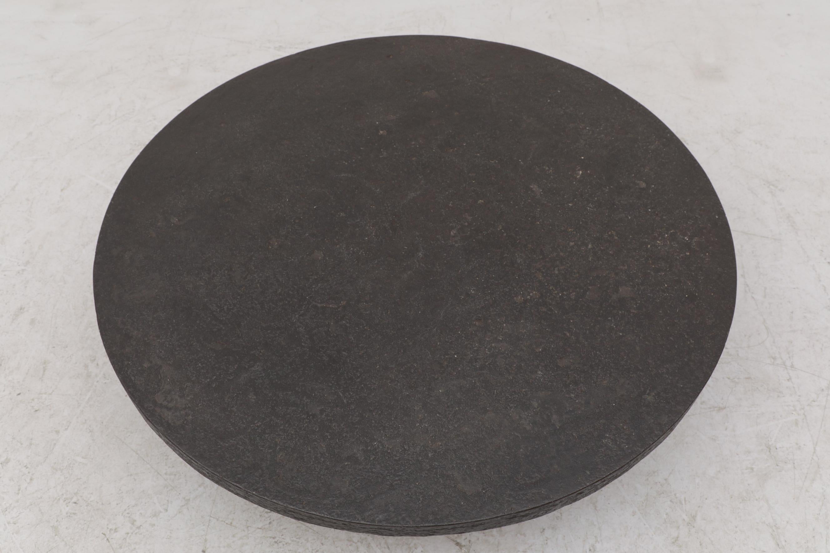 Round Faux Lava Stone Coffee Table with Arched Base 3