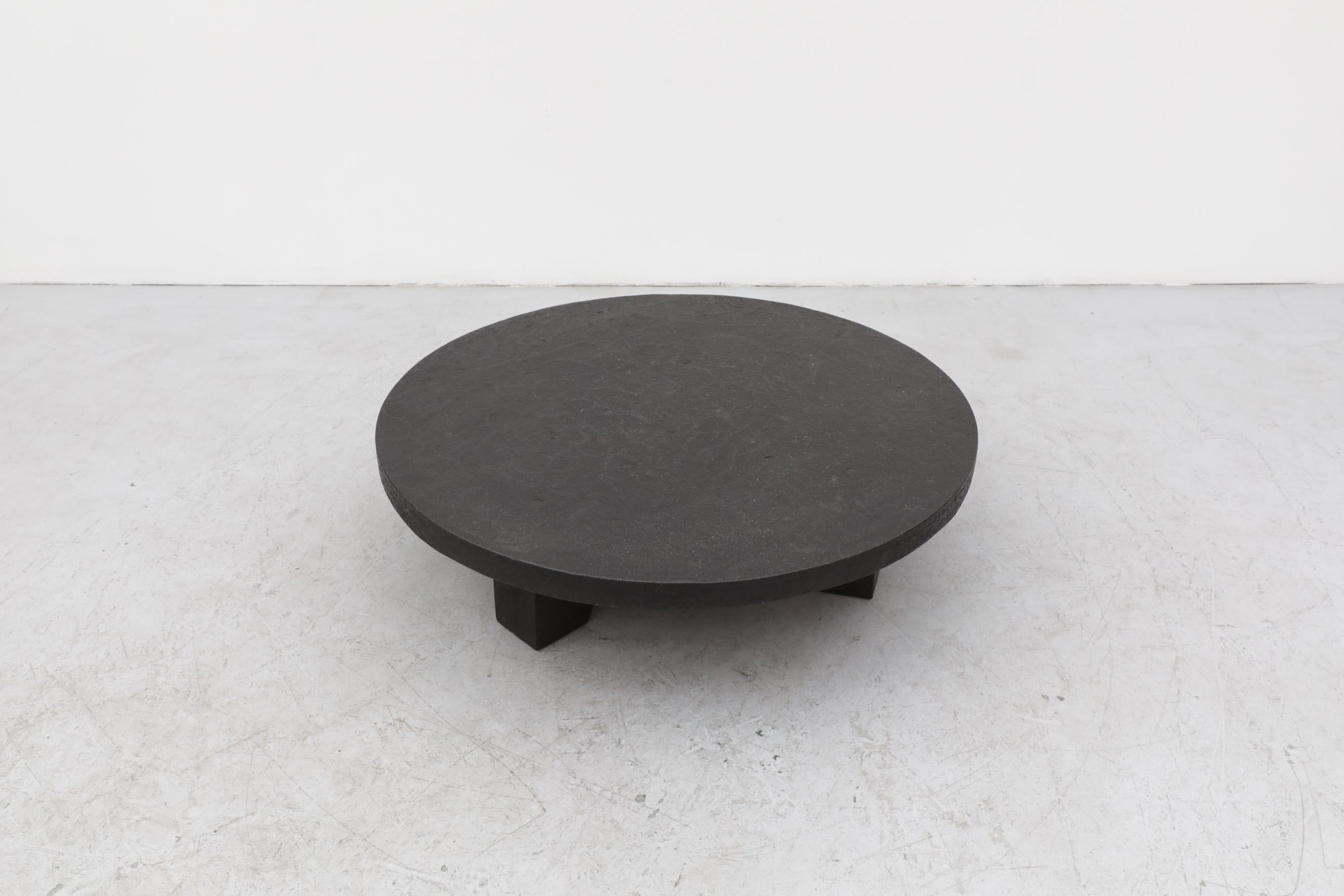 Round Faux Lava Stone Coffee Table with Arched Base In Good Condition In Los Angeles, CA