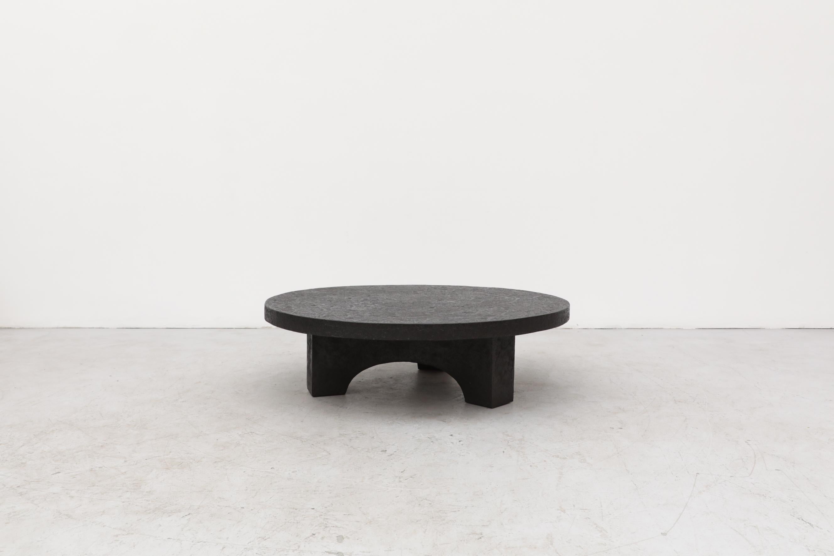 20th Century Round Faux Lava Stone Coffee Table with Arched Base