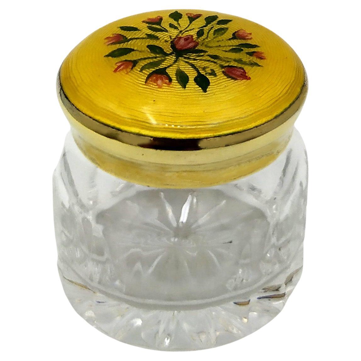 Round favor Box lid in Sterling Silver Light yellow floral miniature Salimbeni For Sale