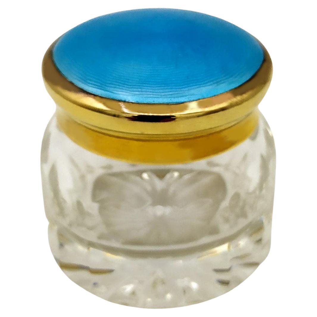 Round favor Box with lid in 925/1000 Sterling Silver Light Blue Enamel Salimbeni For Sale