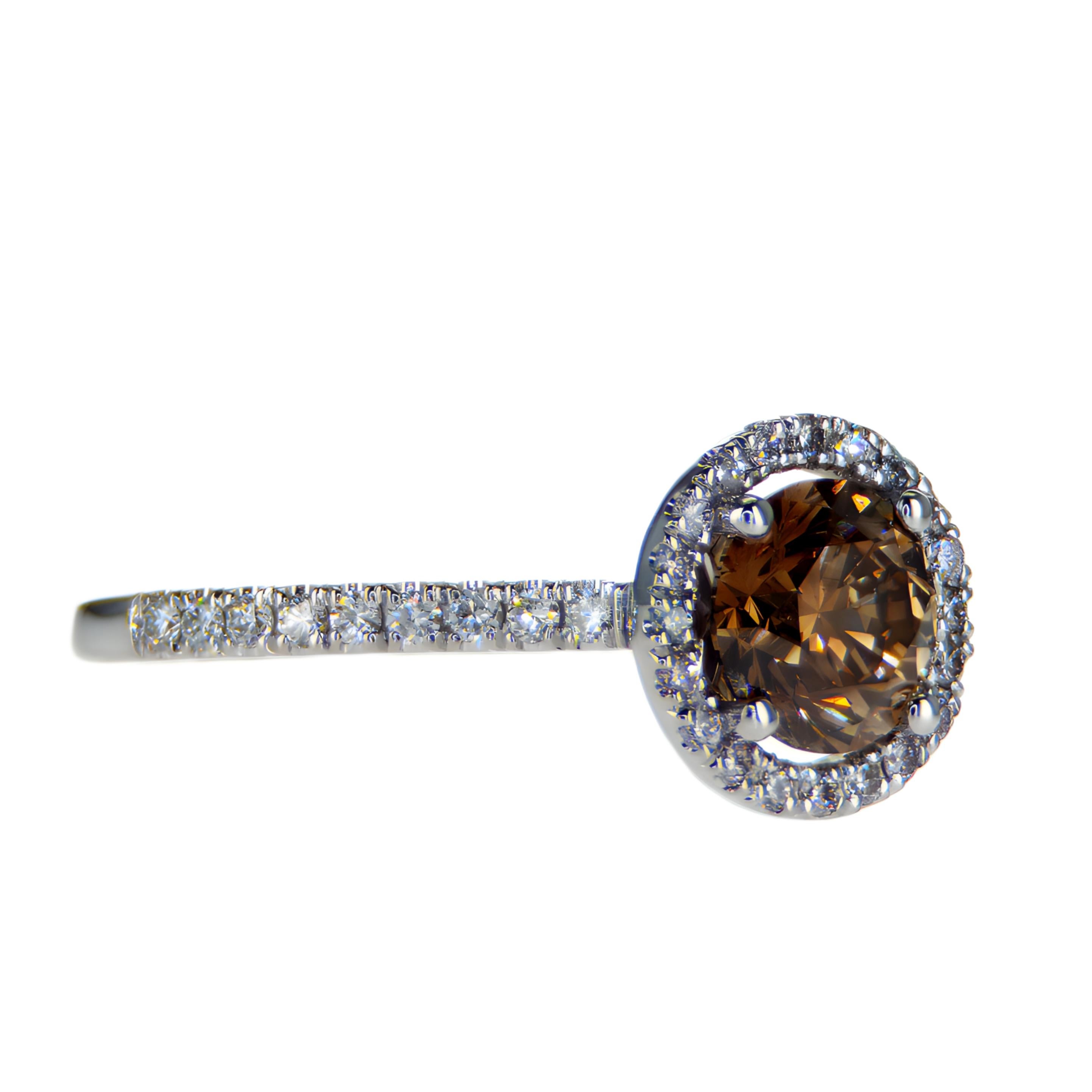 For Sale:  Round  Fency Yellowish Brown Halo Diamond Engagement Ring 2