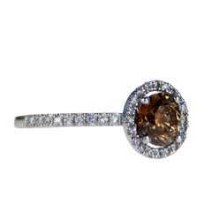 Round  Fency Yellowish Brown Halo Diamond Engagement Ring