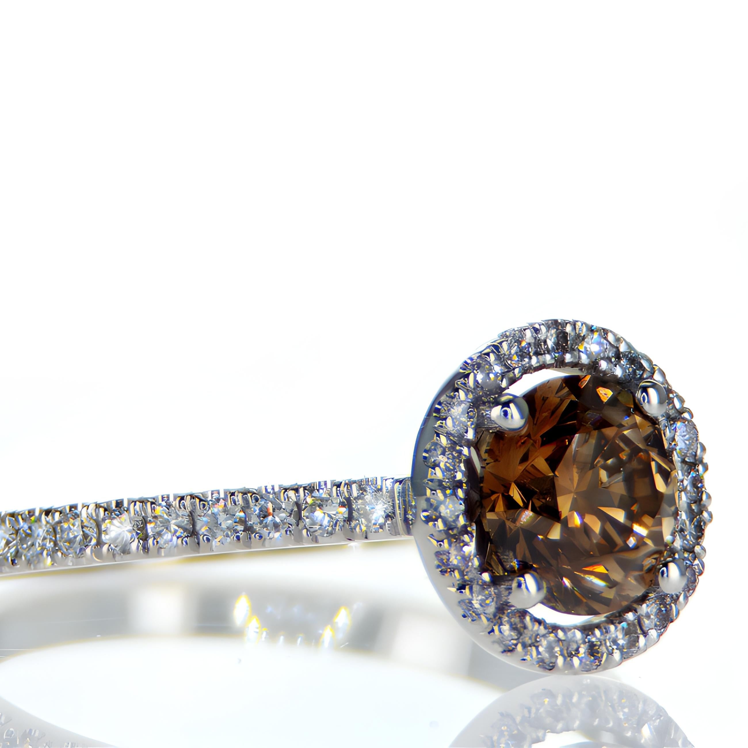 For Sale:  Round  Fency Yellowish Brown Halo Diamond Engagement Ring 3