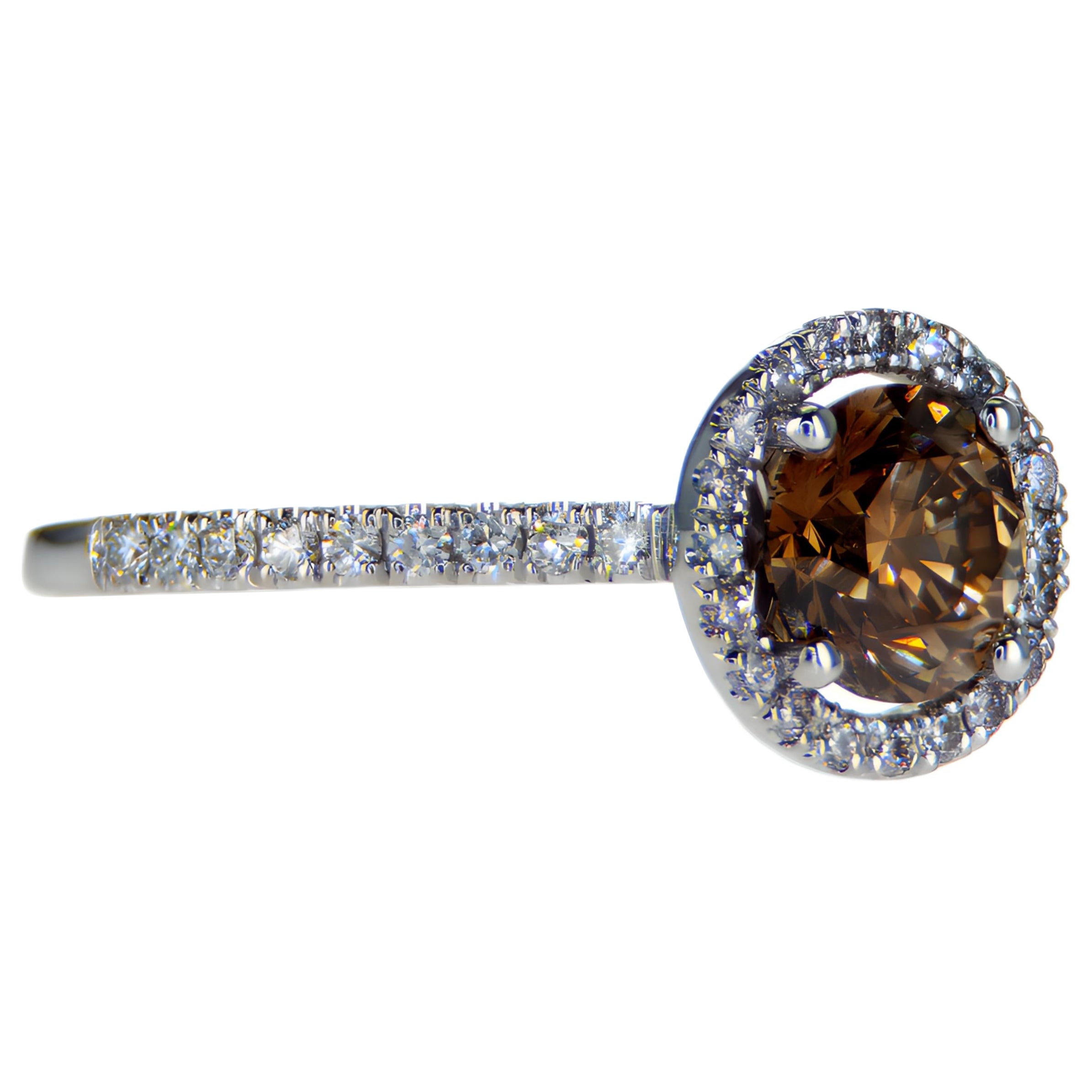 Rund  Fency Gelblich Brown Halo Diamant Verlobungsring