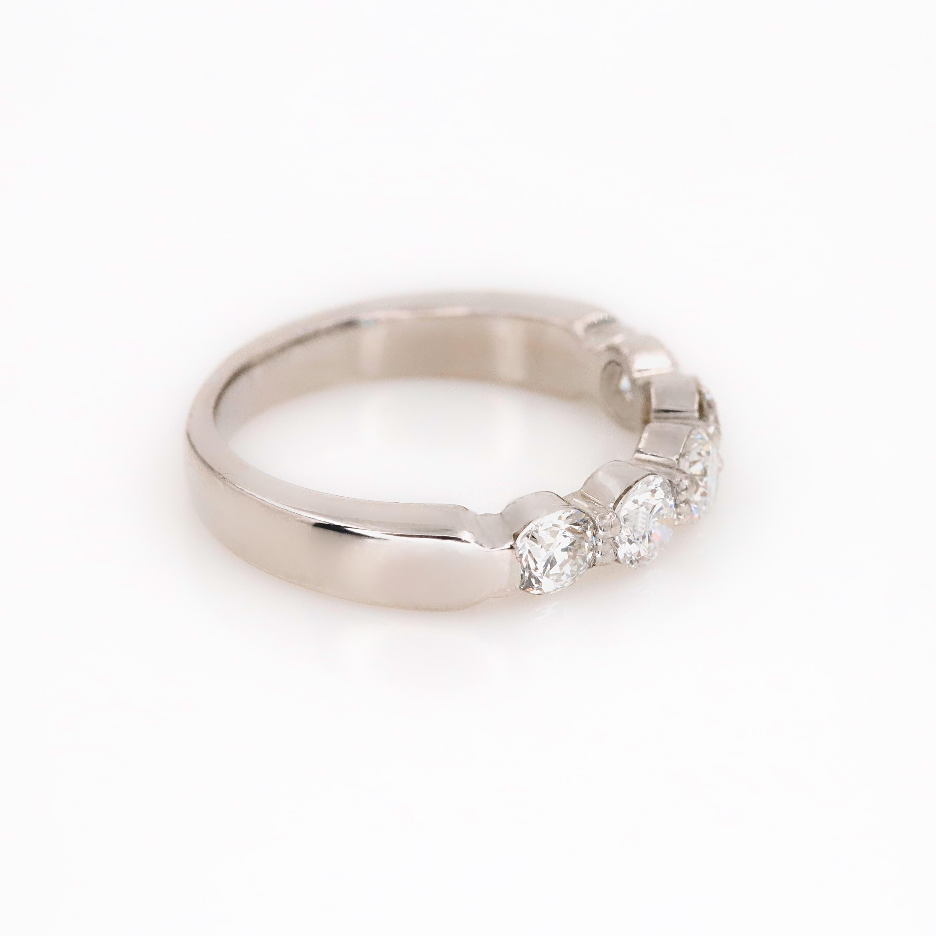 Round Five-Stone Diamond Wedding Band Ring 0.80 Carat Platinum 5