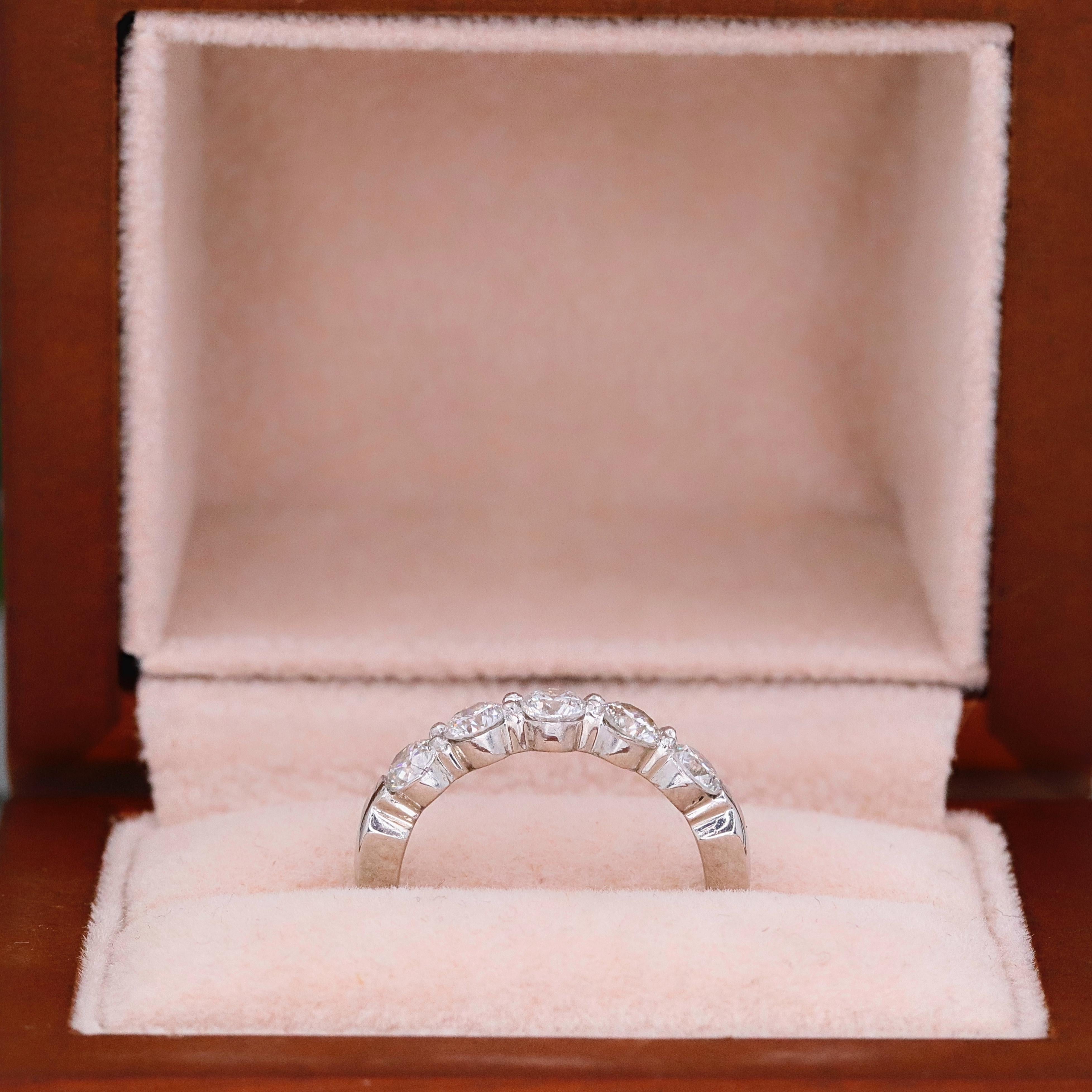 Round Five-Stone Diamond Wedding Band Ring 0.80 Carat Platinum 1