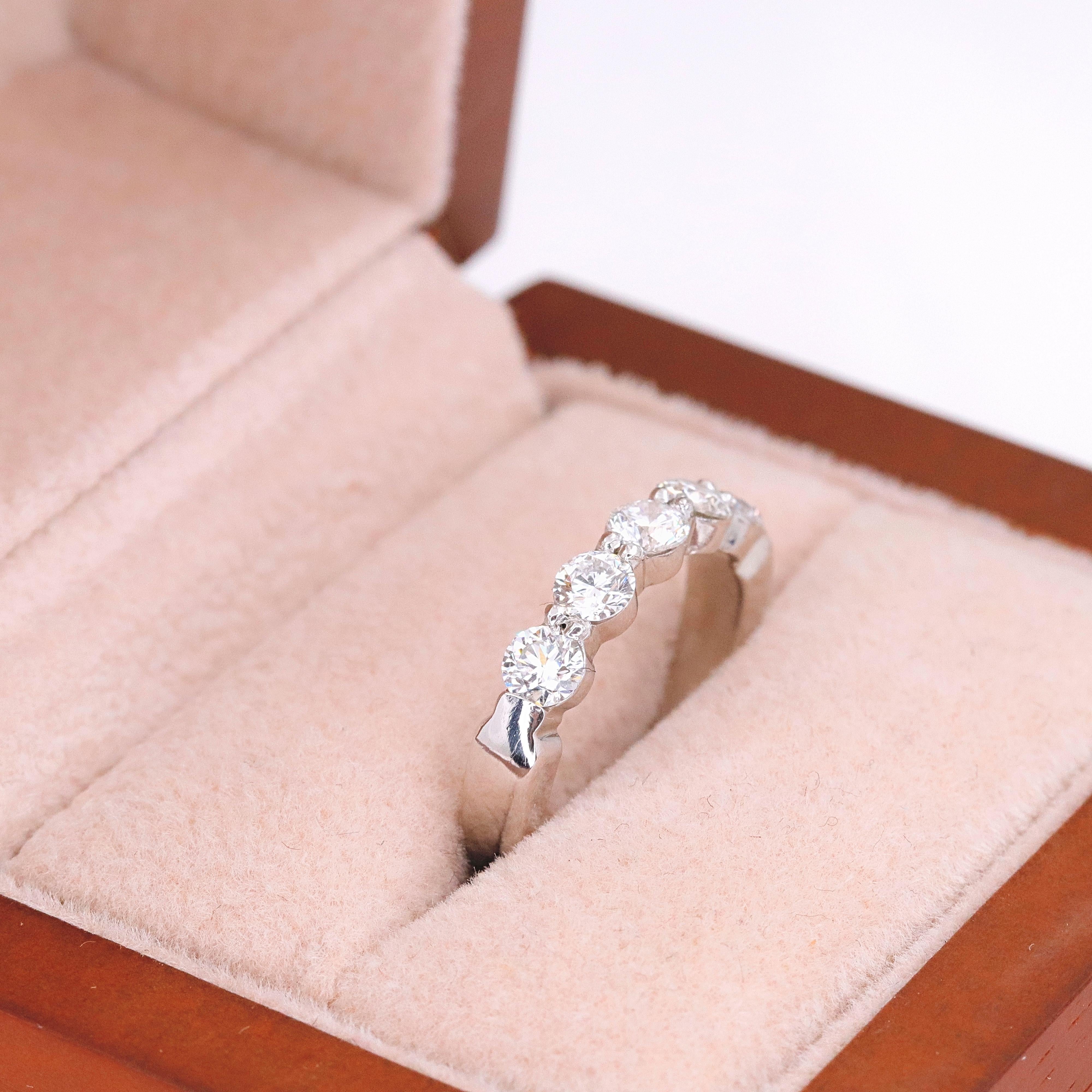 Round Five-Stone Diamond Wedding Band Ring 0.80 Carat Platinum 2
