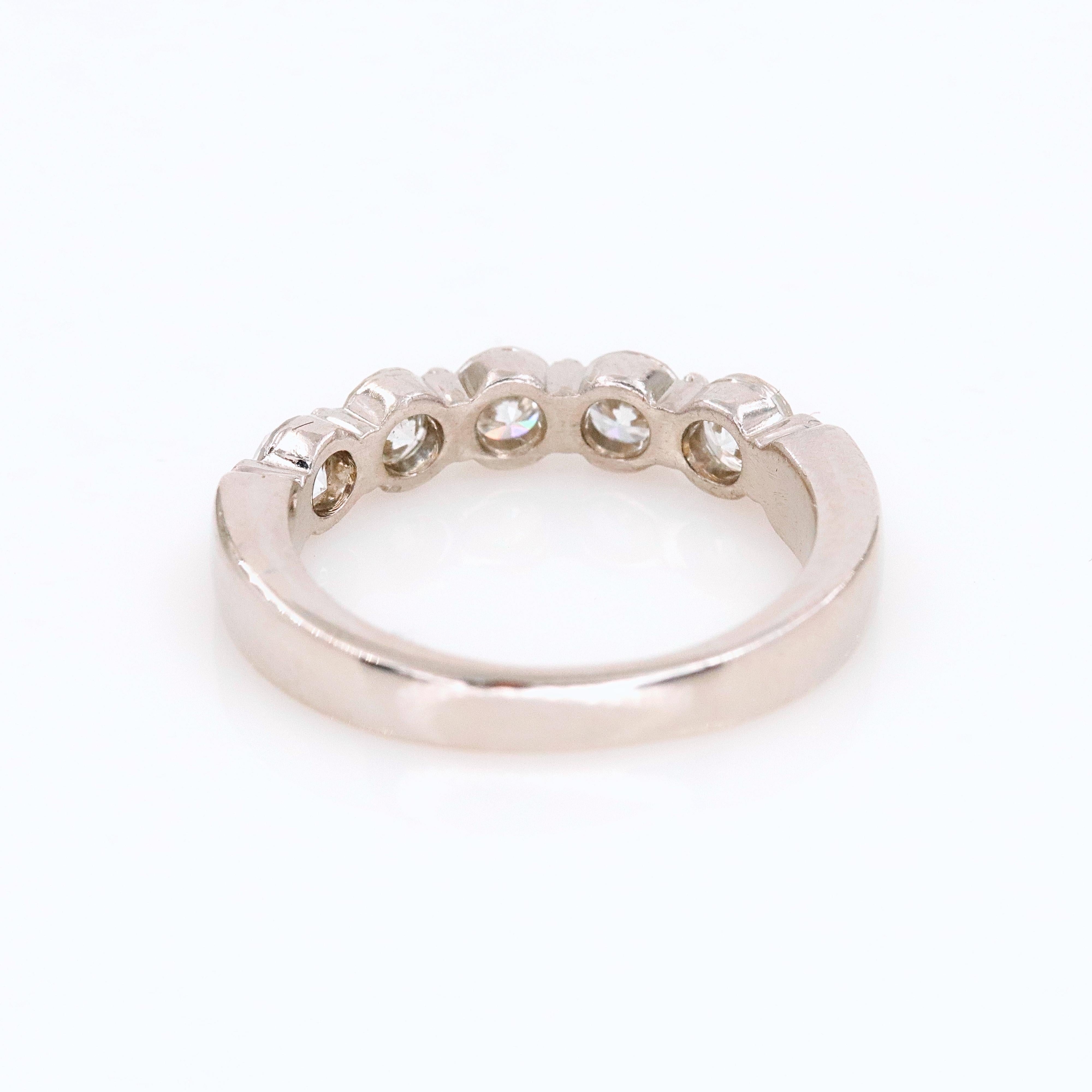Round Five-Stone Diamond Wedding Band Ring 0.80 Carat Platinum 3