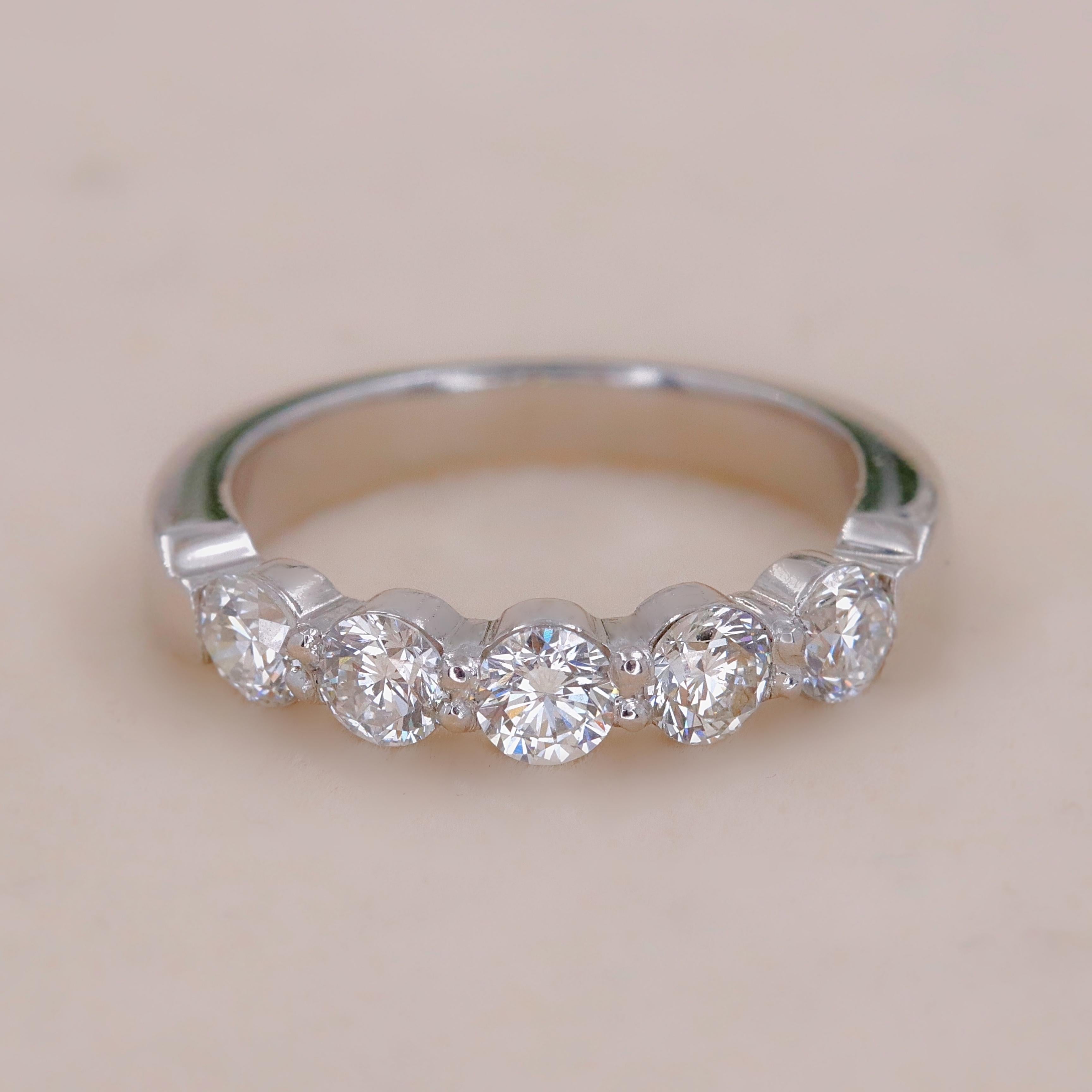 Round Five-Stone Diamond Wedding Band Ring 0.80 Carat Platinum 4
