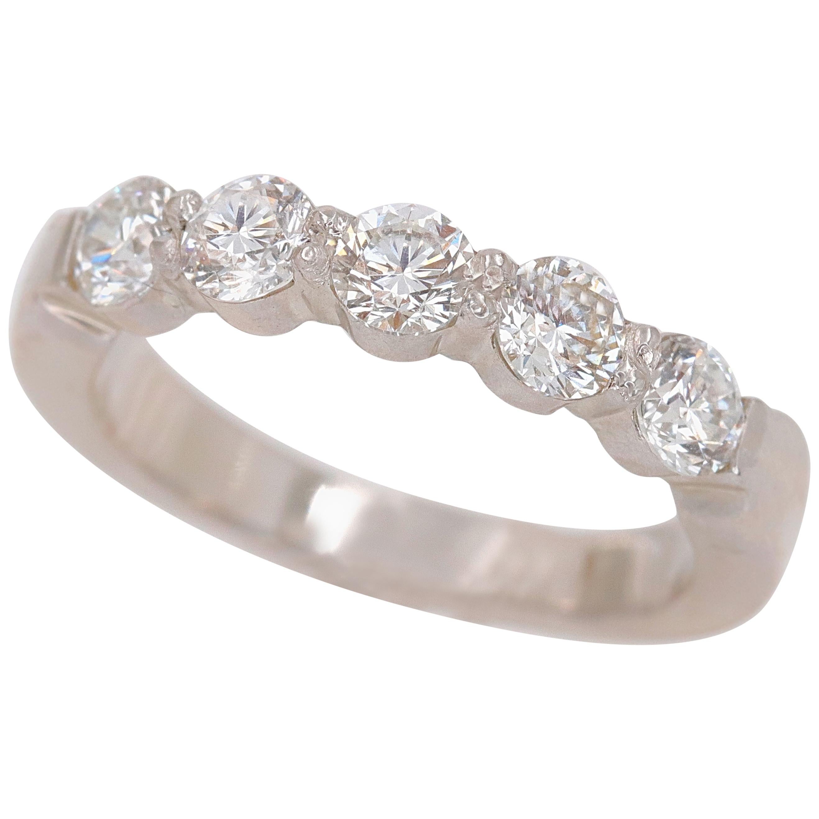 Round Five-Stone Diamond Wedding Band Ring 0.80 Carat Platinum