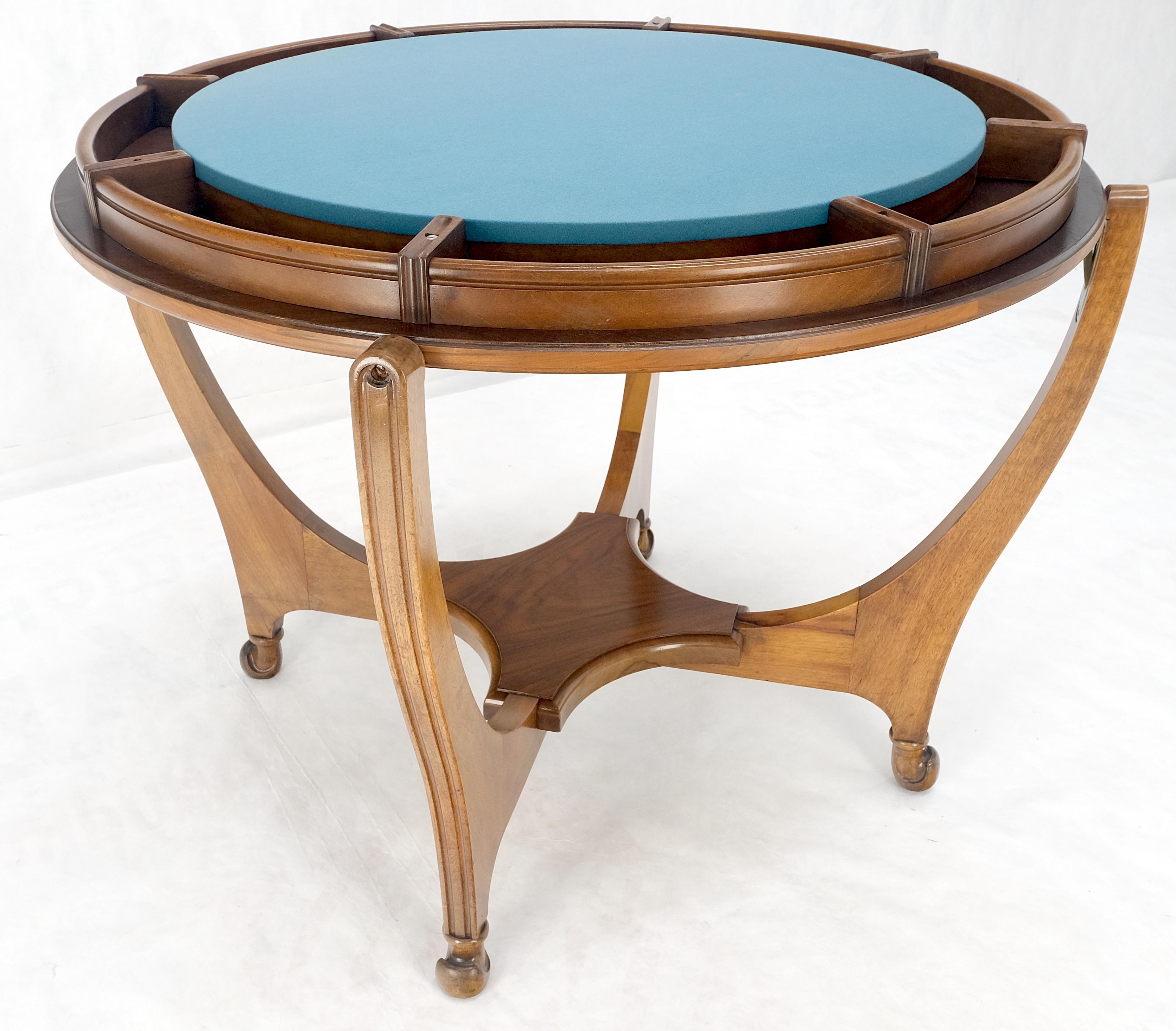 Runde Flip Top Art Nouveau Deco Banded Carved Nussbaum Spieltisch MINT! im Angebot 7