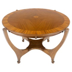 Vintage Round Flip Top Art Nouveau Deco Banded Carved Walnut Game Table MINT!