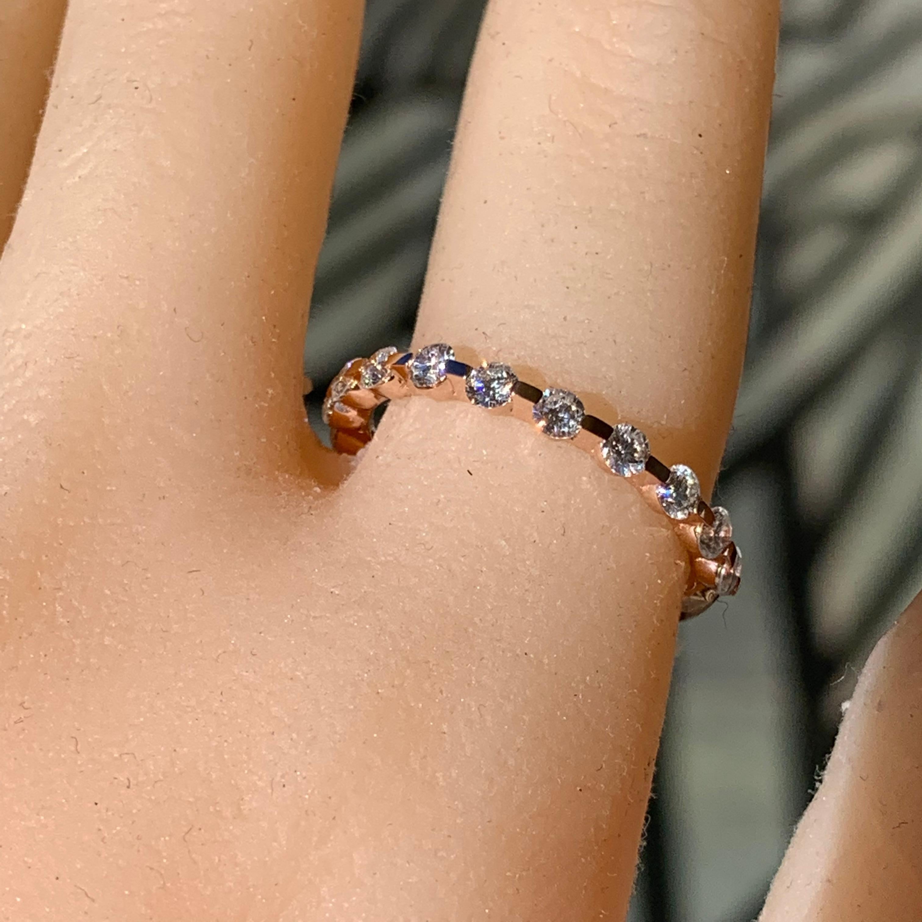 Round Floating Diamond Half Eternity Band 0.9 Carat TW, 14 Karat R, Ben-Dannie In New Condition For Sale In West Hollywood, CA