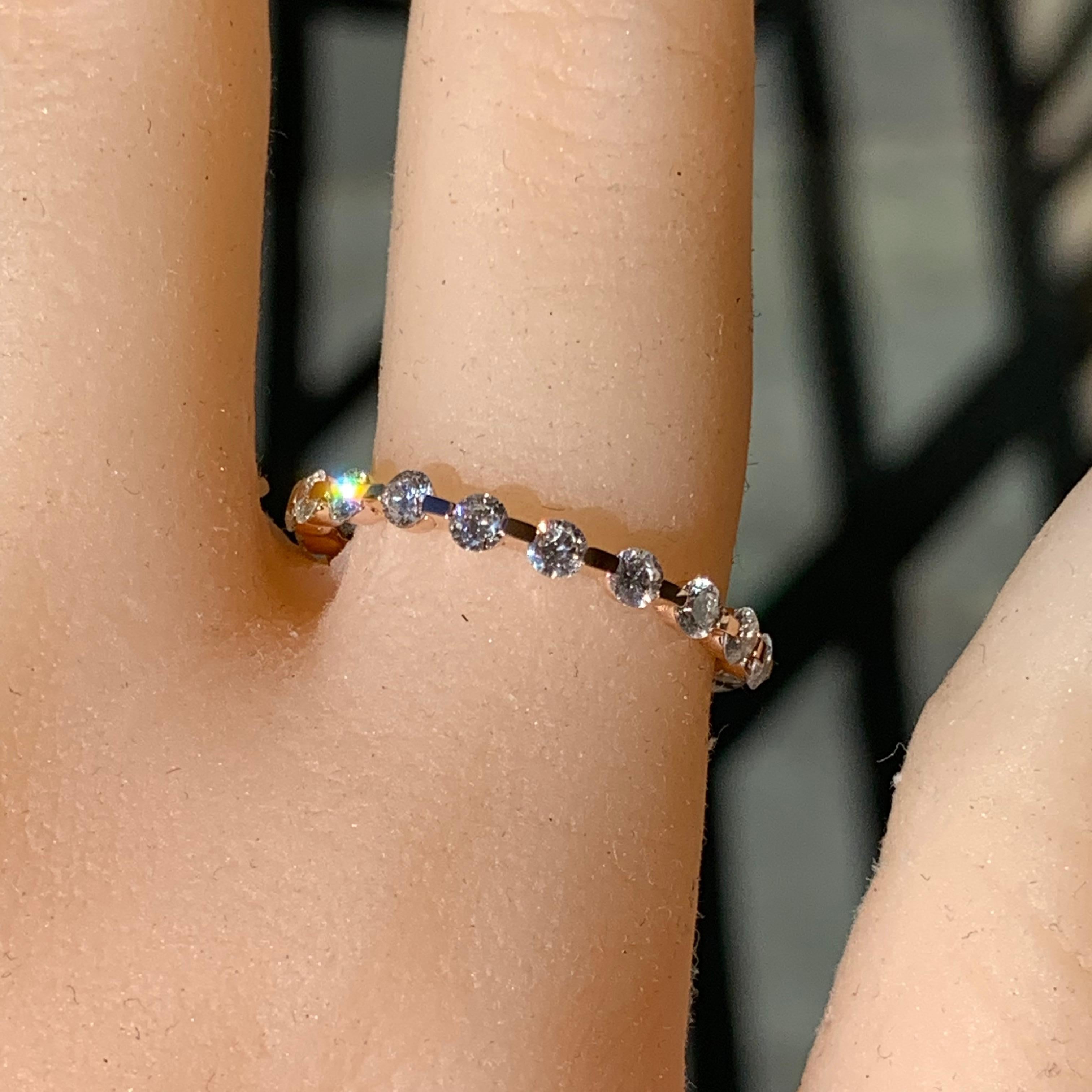 Women's Round Floating Diamond Half Eternity Band 0.9 Carat TW, 14 Karat R, Ben-Dannie For Sale