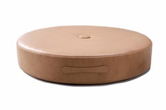 Round Floor Cushion in Latte Leather 30"Øx5" by Moses Nadel