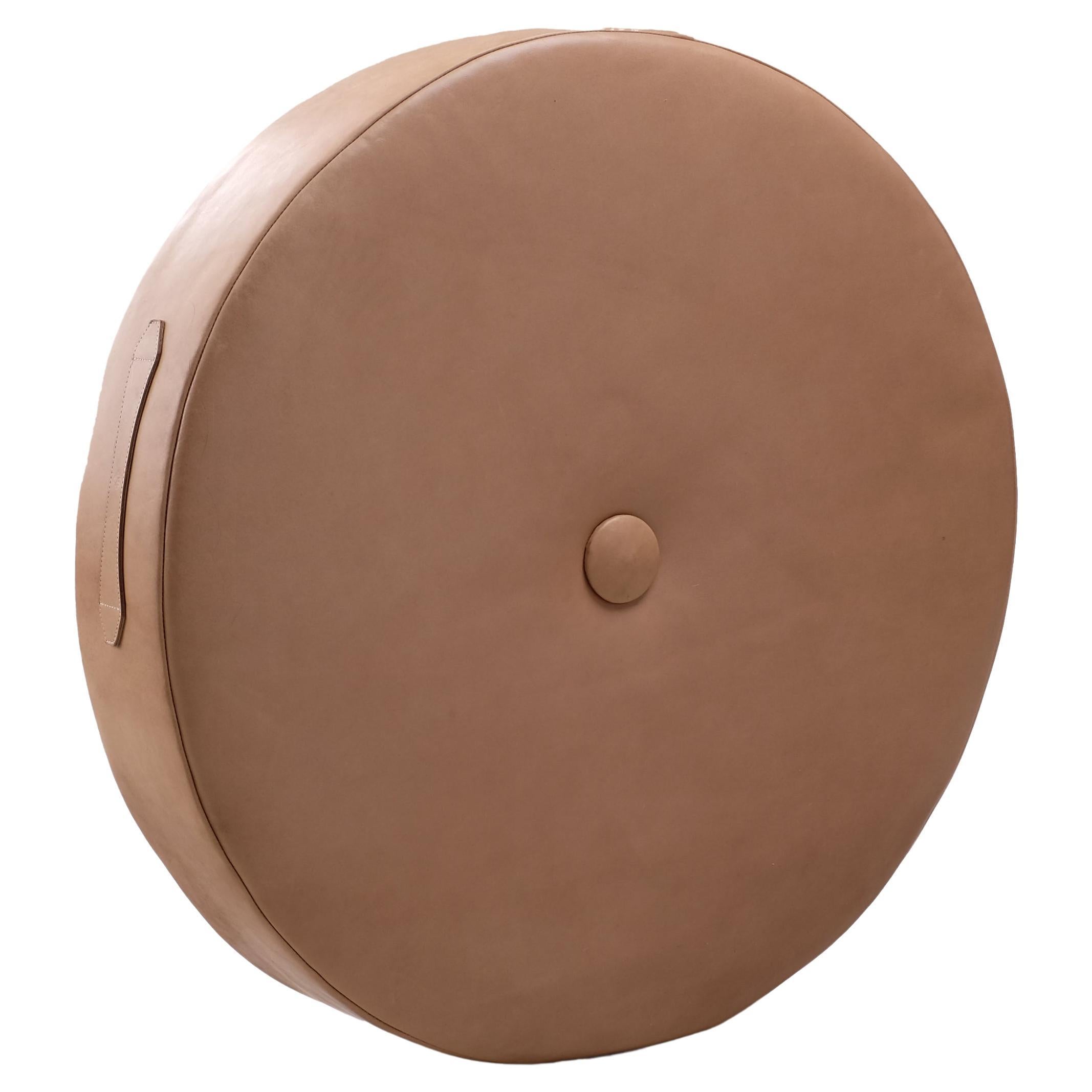 Round Floor Cushion in Latte Leather 30"Øx5" by Moses Nadel