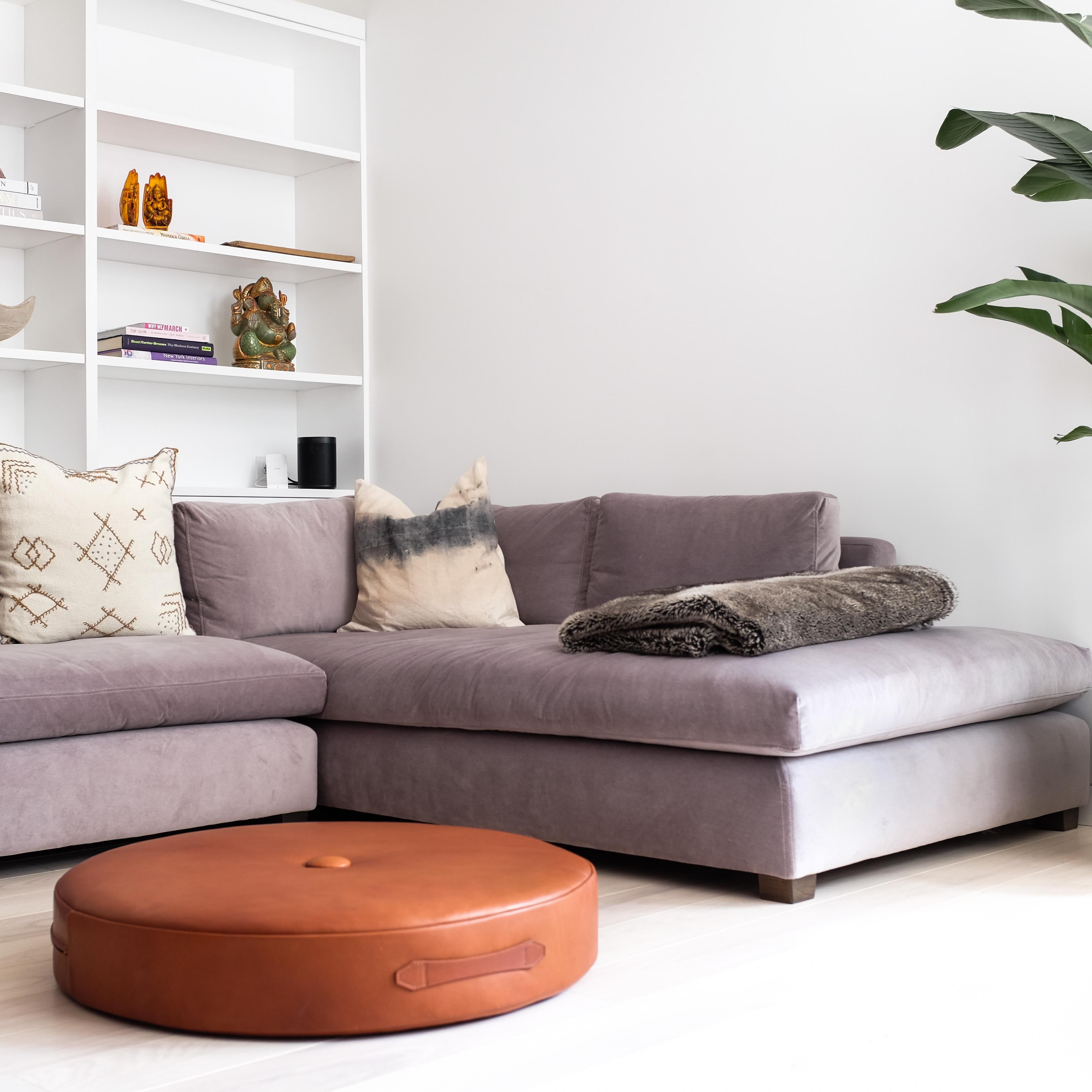 Fait main Coussin de sol rond en cuir Zenith sable 30 