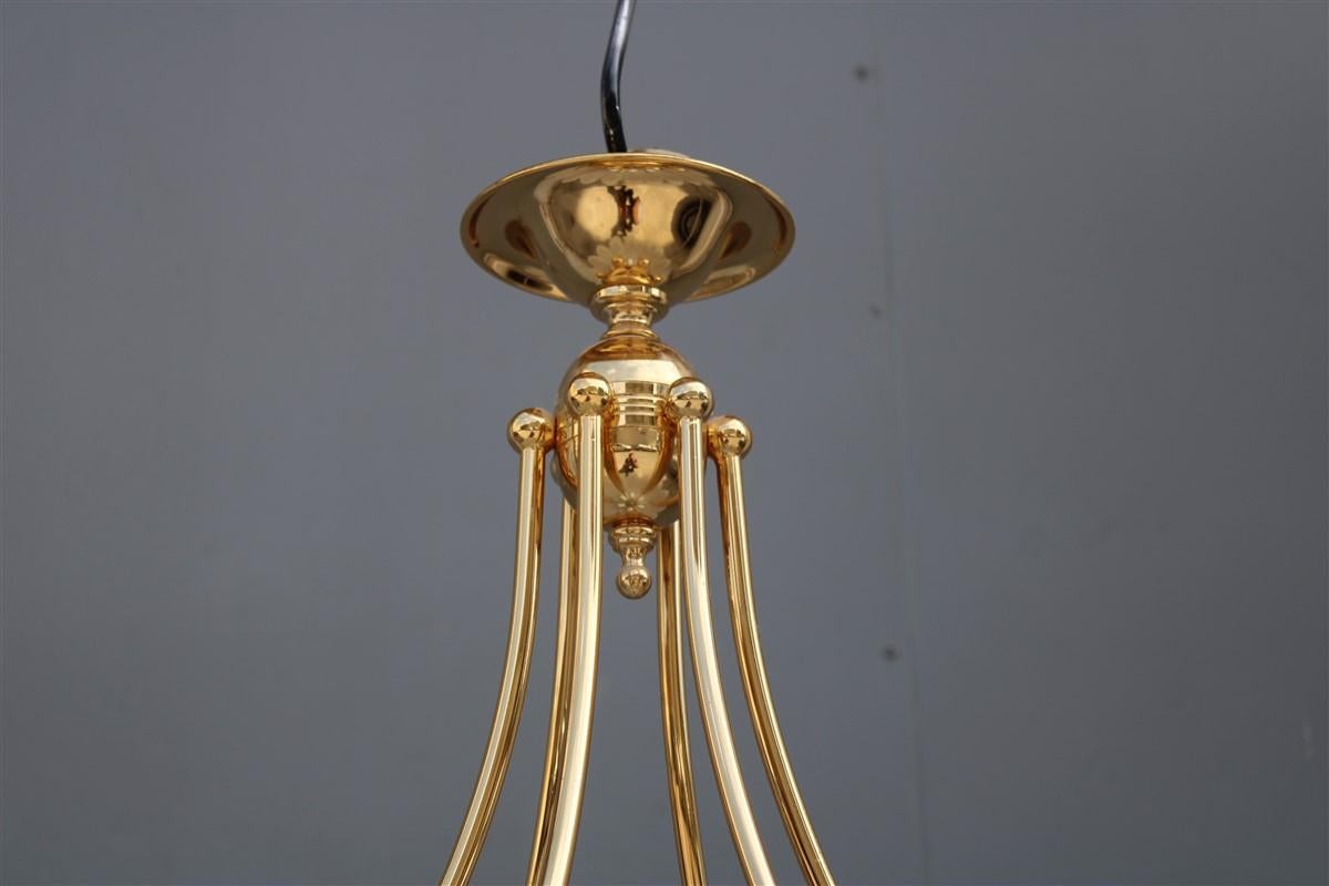 Round Flower Chandelier Murano Glass Pink  Italian Design 1970 Brass Gold  For Sale 8