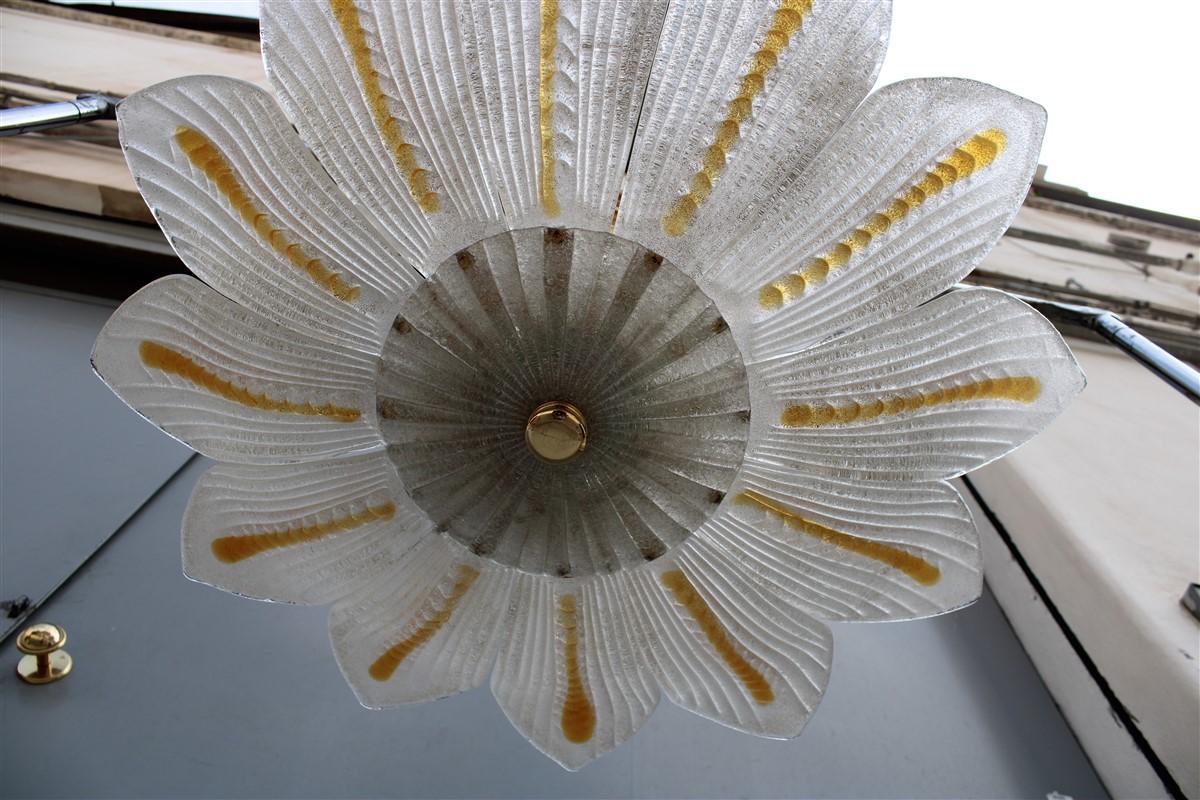 Runder Blumen-Kronleuchter Murano Glas Gelb  Italienisches Design 1970 Messing Gold  im Angebot 5