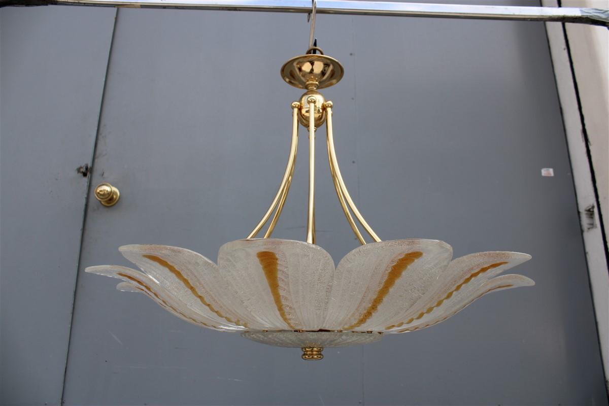 Late 20th Century Round Flower Chandelier Murano Glass Yellow  Italian Design 1970 Brass Gold  For Sale