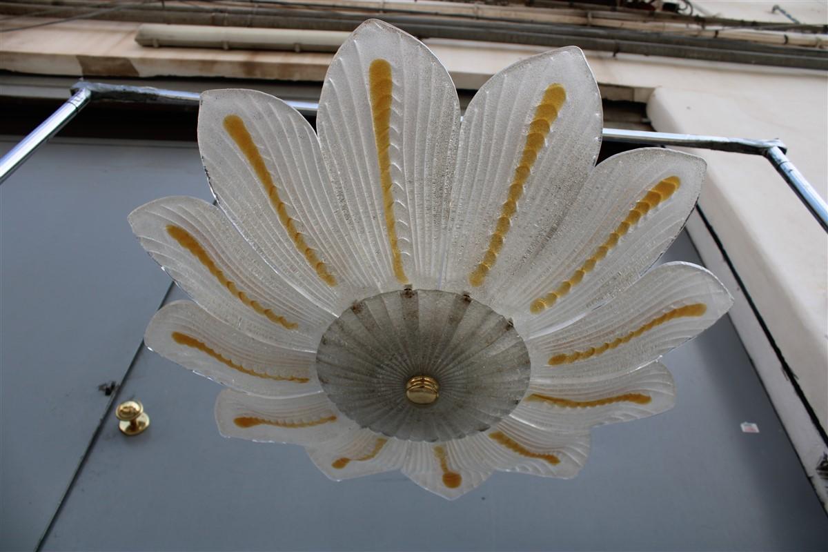Round Flower Chandelier Murano Glass Yellow  Italian Design 1970 Brass Gold For Sale 2