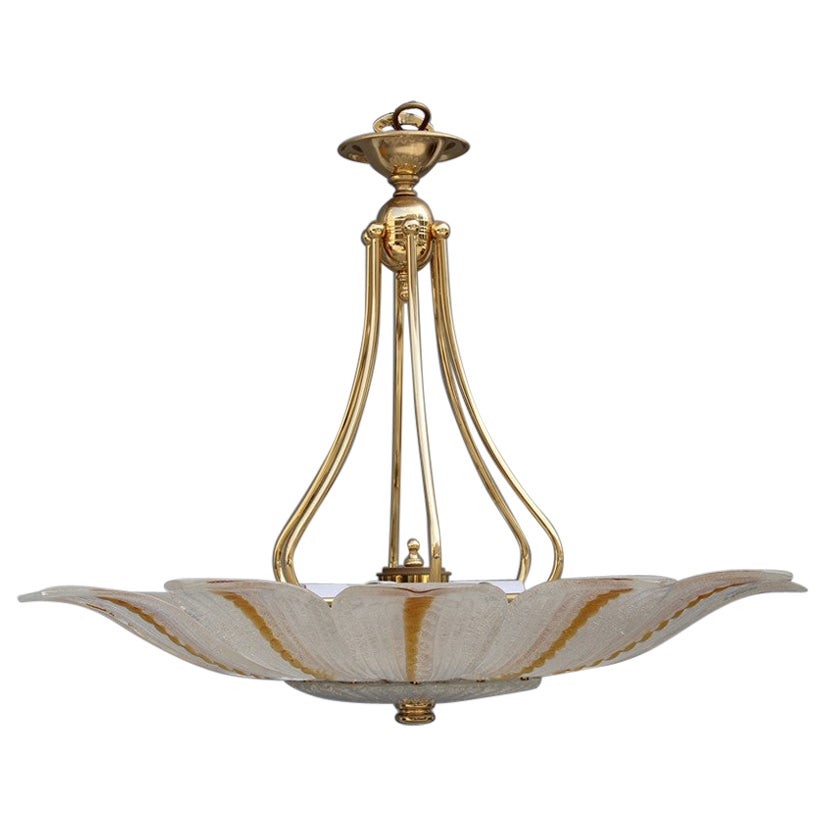 Lustre à fleurs ronds en verre de Murano jaune  Design italien 1970 Laiton doré