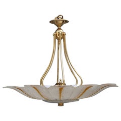 Lustre à fleurs ronds en verre de Murano jaune  Design italien 1970 Laiton doré