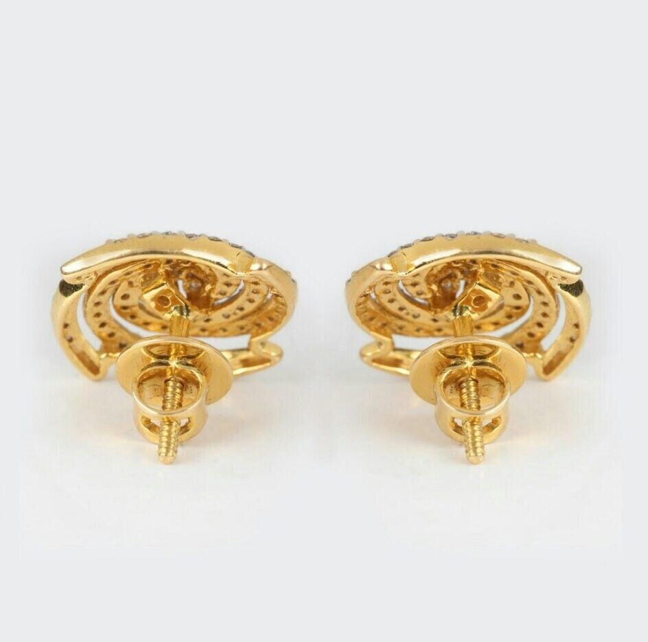 Round Cut Round Flower Diamond Stud Earrings 14K Solid Gold Handmade For Sale