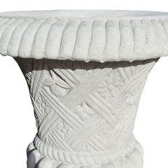 Round Fluted Concrete Basket Weave Garden Planters, a Pair