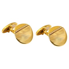 Round Folded Circle Cufflinks with a Line of Diamonds in 14Kt Yellow Gold