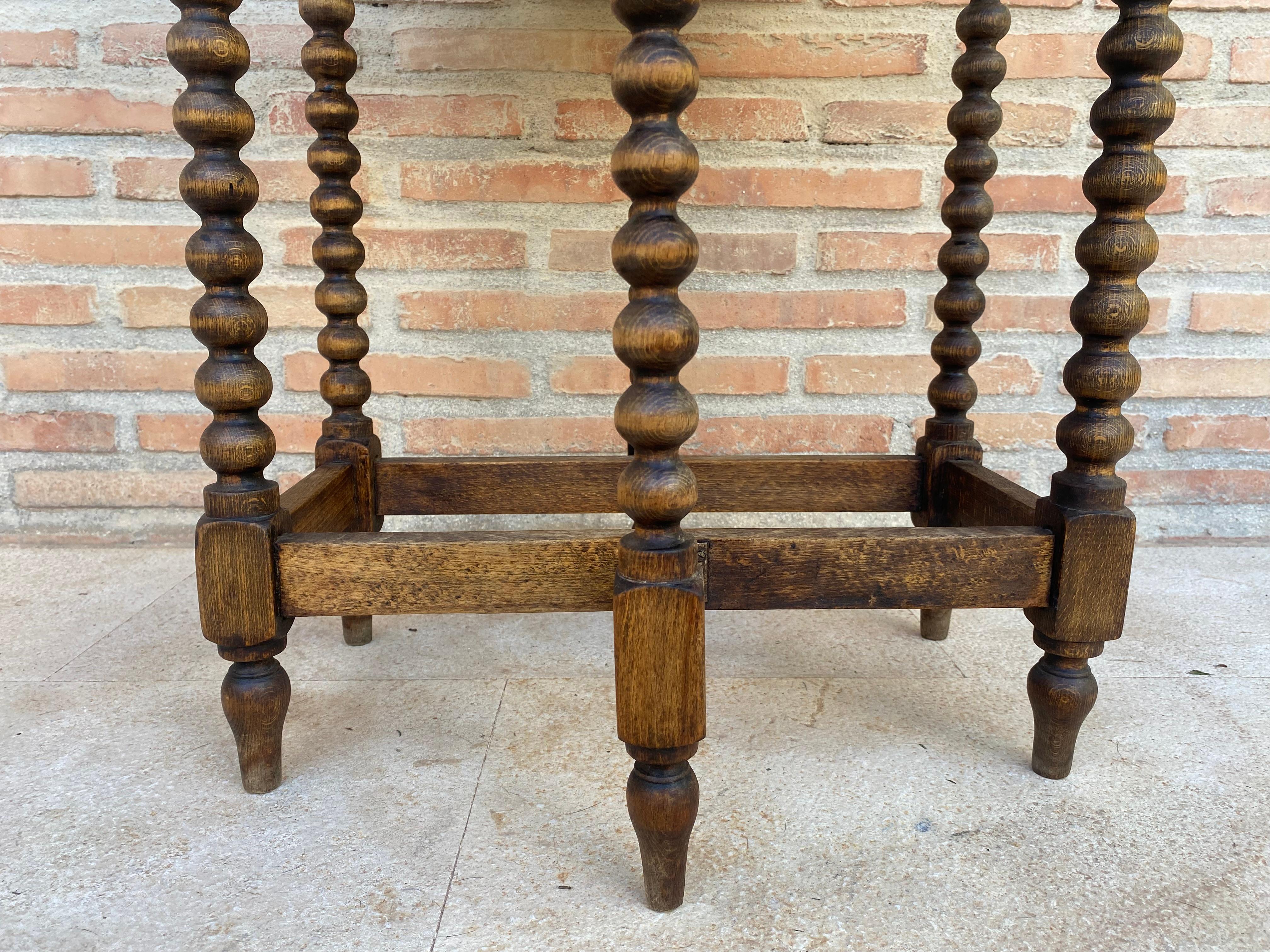 Round Folding Center Oak Table with Carved Top and Solomonic Legs, 1940s 4