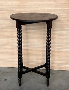 Round Folding Center Oak Table with Carved Top and Solomonic Legs, 1940s