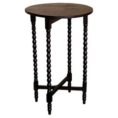 Round Folding Center Oak Table with Carved Top and Solomonic Legs, 1940s