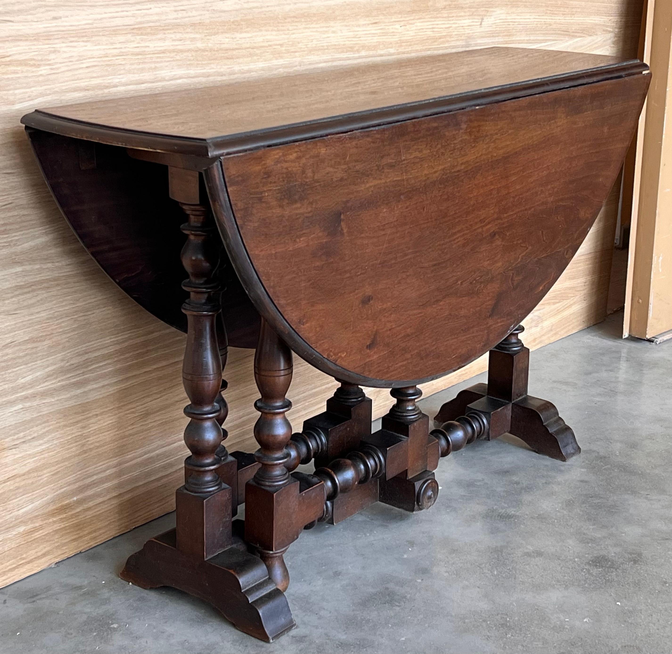 Baroque Round Folding Dining Table with Beveled Top and Carved Legs, 1940s For Sale