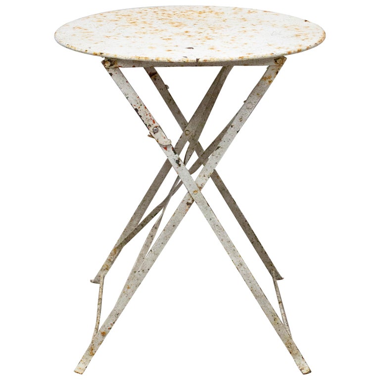 Round Folding Table Patio Garden Bistro Cafe Metal Vintage, French, circa 1930 For Sale