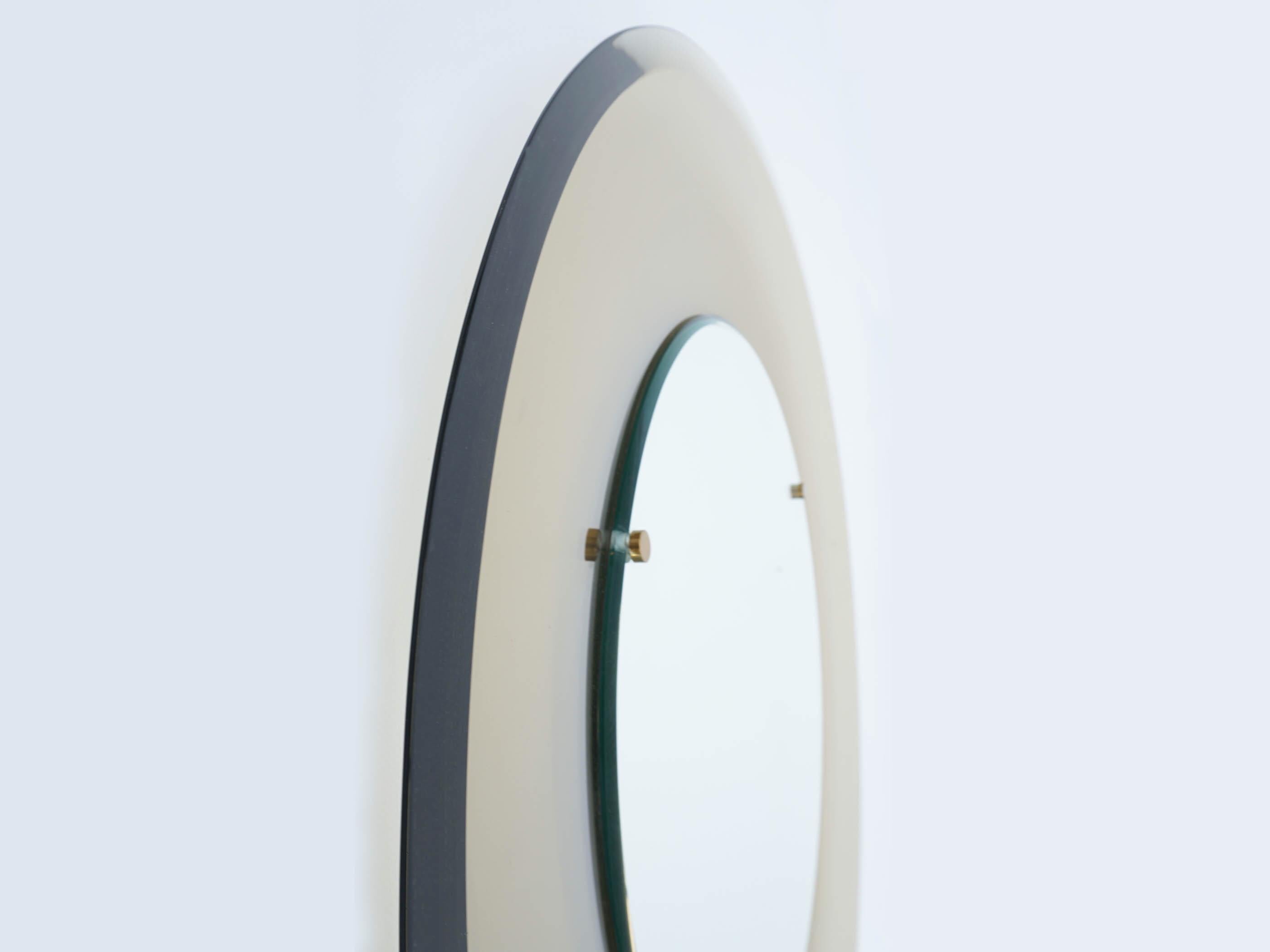 Italian Round Fontana Arte Mirror by Max Ingrand in Concave Colored Glass, 1963, Italy For Sale