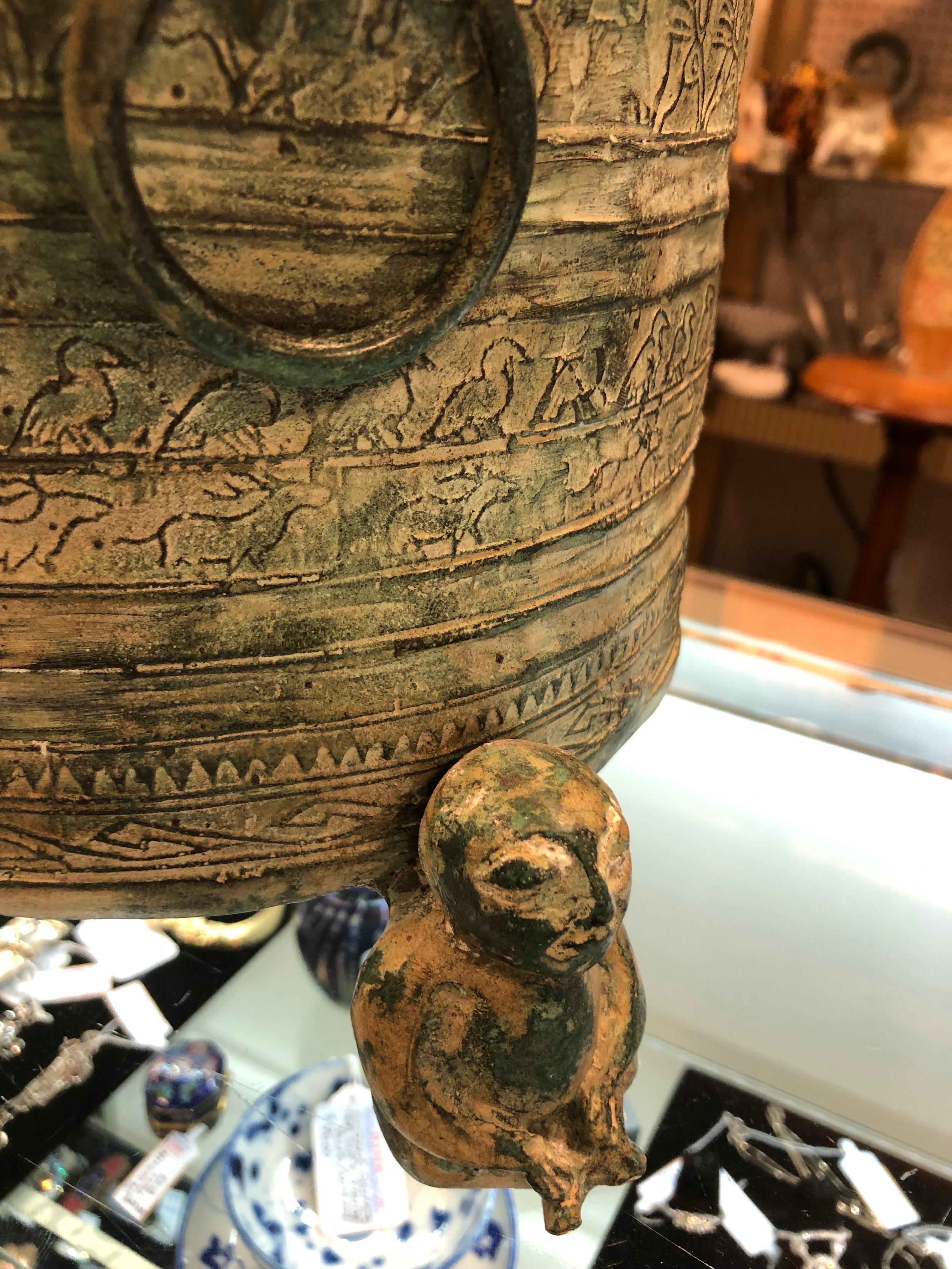 Round Footed Asian Bronze Finished Planter In Good Condition In Oakland Park, FL