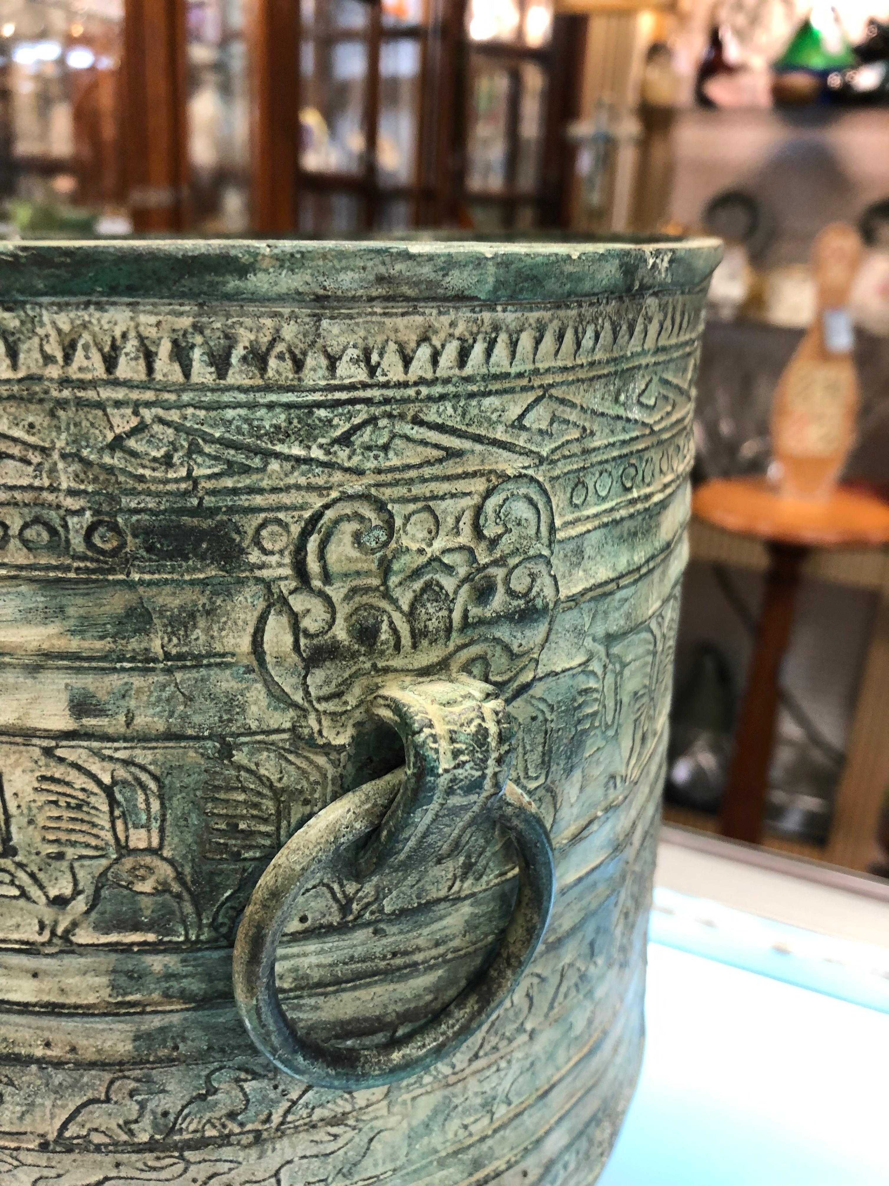 Brass Round Footed Asian Bronze Finished Planter