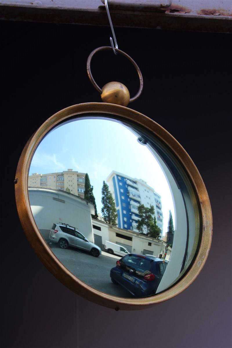 Round Fornasetti Wall Mirror Midcentury Italian Design Brass Gold Glass Green 5