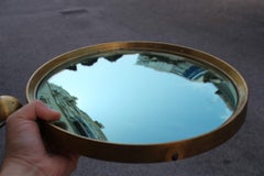 Round Fornasetti Wall Mirror Midcentury Italian Design Brass Gold Glass Green