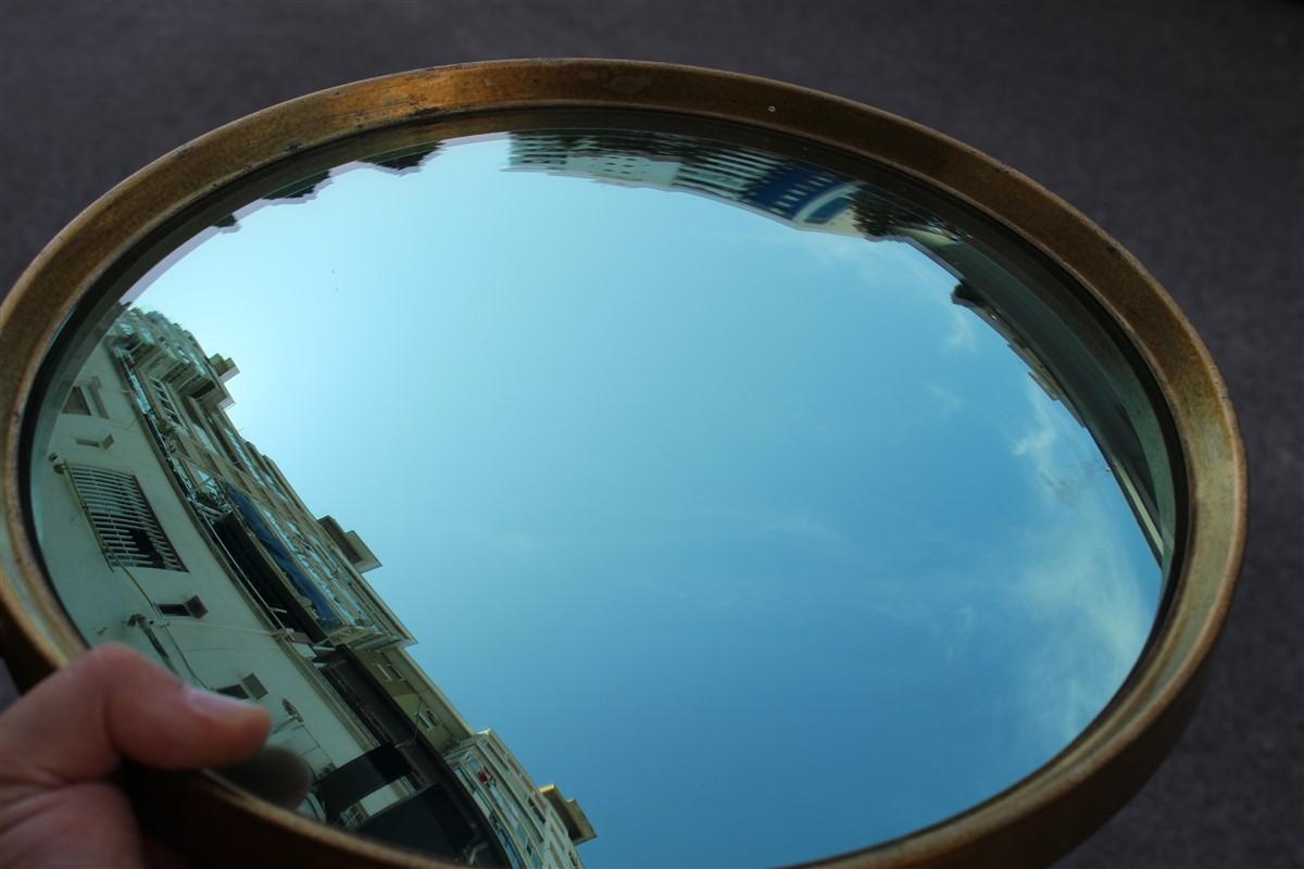 Round Fornasetti Wall Mirror Midcentury Italian Design Brass Gold Glass Green In Good Condition In Palermo, Sicily