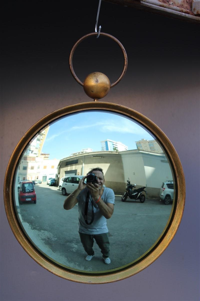 Mid-20th Century Round Fornasetti Wall Mirror Midcentury Italian Design Brass Gold Glass Green